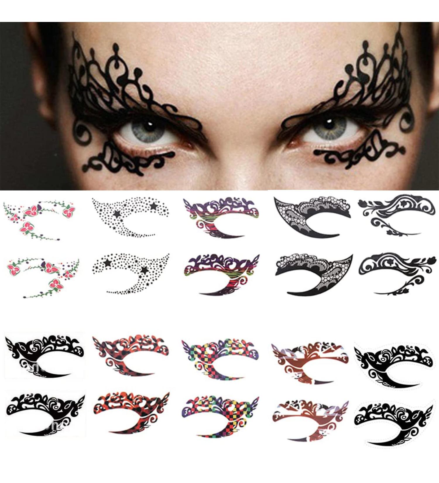 Eye Shadow Tattoo Sticker Makeup Transfer - Colorful Lace Party Stickers - 20pcs/10 Pairs - Buy Online on SooperMarket.com
