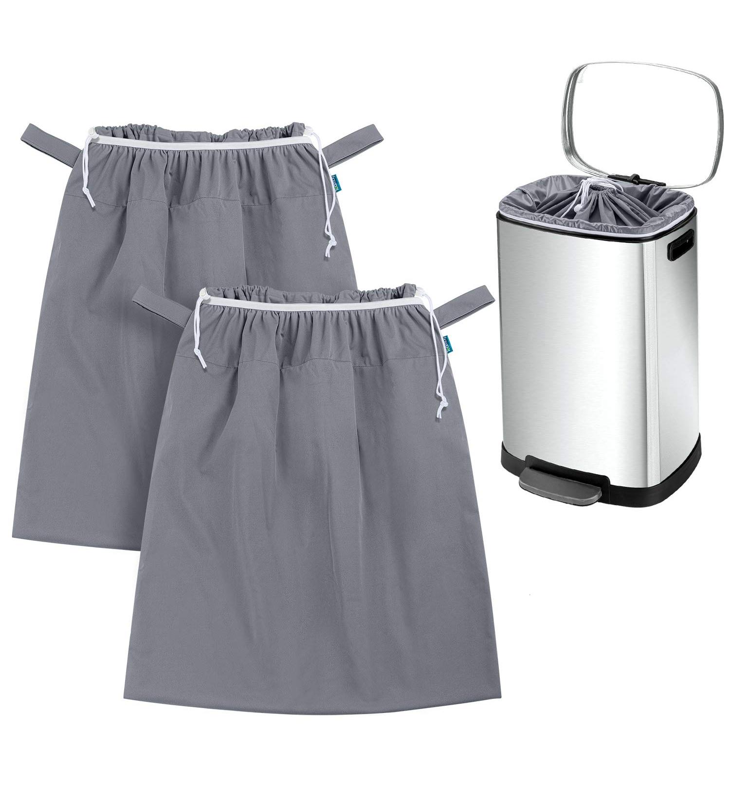 Teamoy 2 Pack Pail Liner for Cloth Diapers Reusable Diaper Pail Bag with Elastic Band and Drawstring Fits for 13.2 Gallon Trash Can and Diaper Pails Gray Gray+Gray - Buy Online on SooperMarket.com
