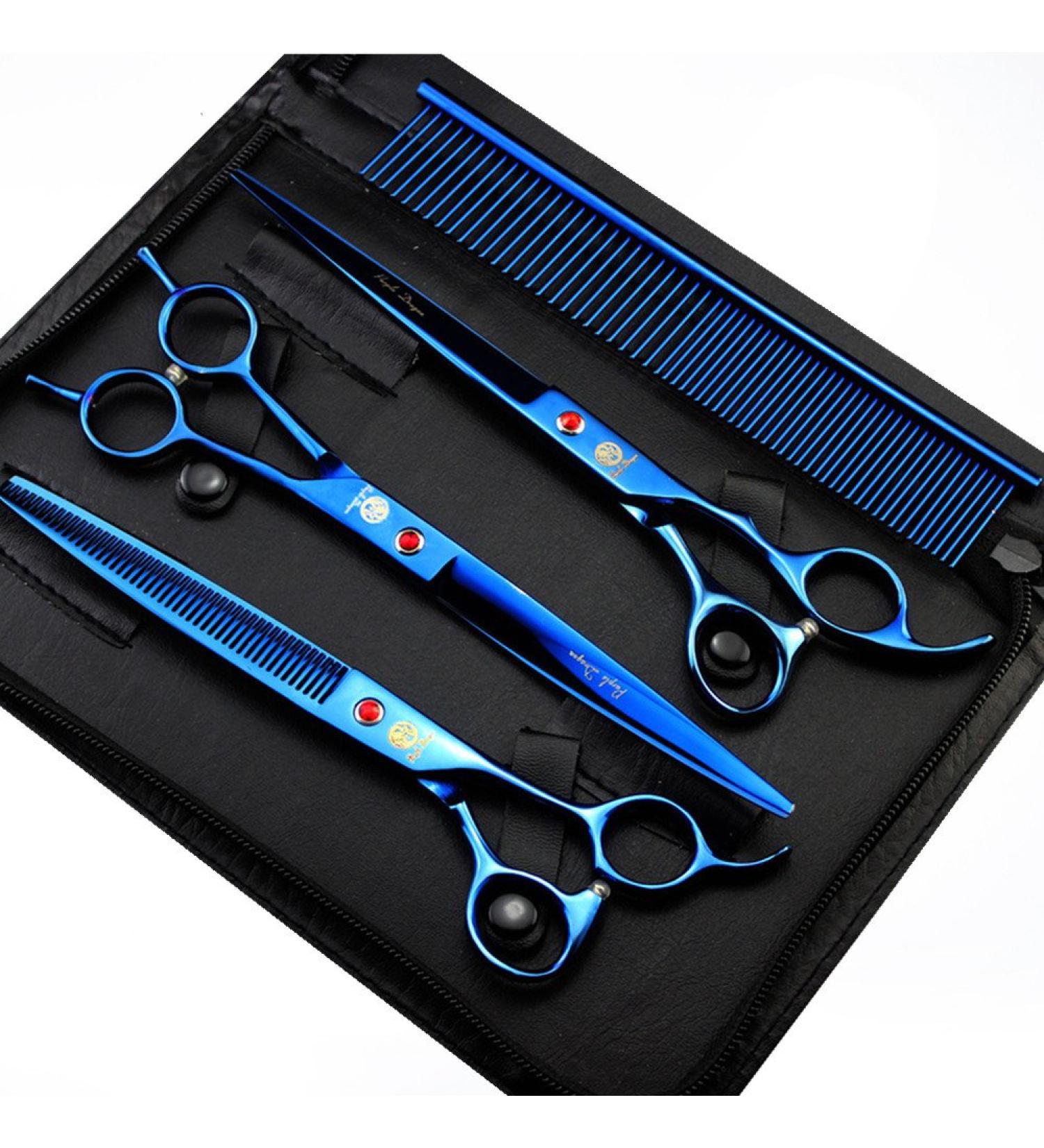8 inch Purple Dragon 3 in 1 Professional Pet Grooming Thinning Scissors - Upward Curved Shears - Dog Hair Cutting Scissor in Blue - Buy Online on SooperMarket.com