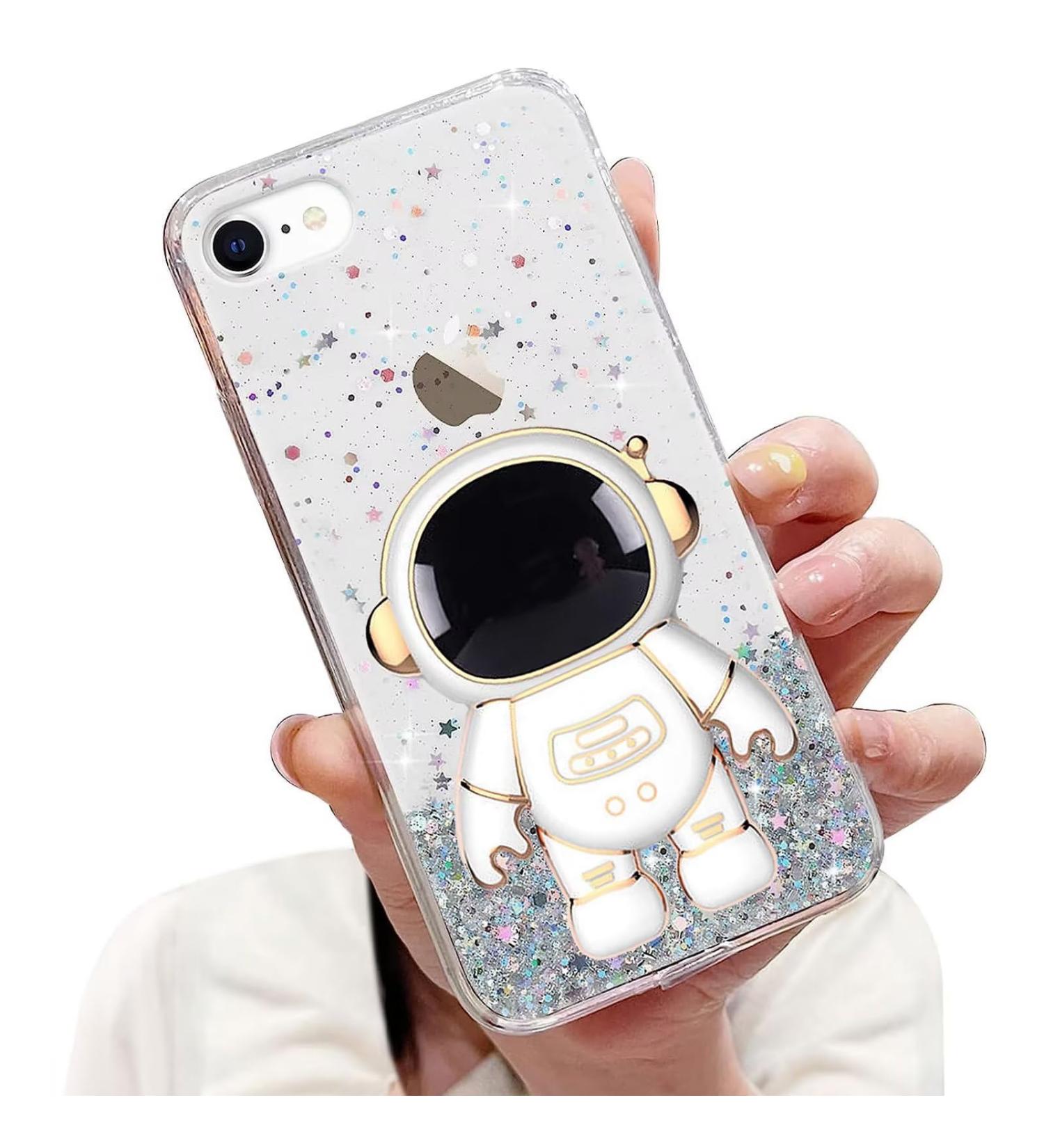 Tivenfezk Astronaut Hidden Stand Shell for iPhone 7/8/SE 2020/2022 - Glitter Silicone Bling Transparent Protective Cover - Buy Online on SooperMarket.com