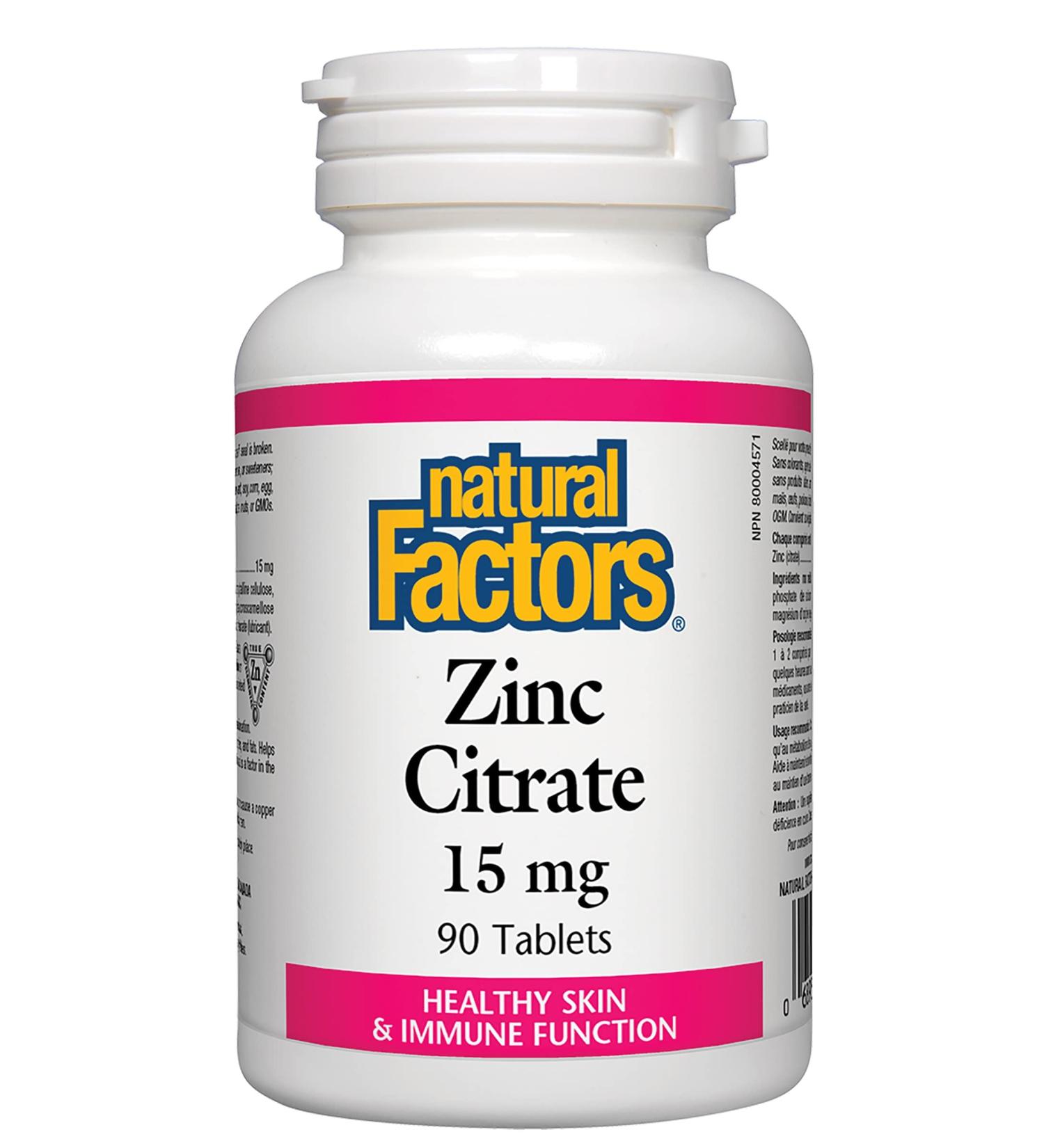 Natural Factors Zinc Citrate 15mg Tablets 90 Count by Natural Factors - Buy Online on SooperMarket.com