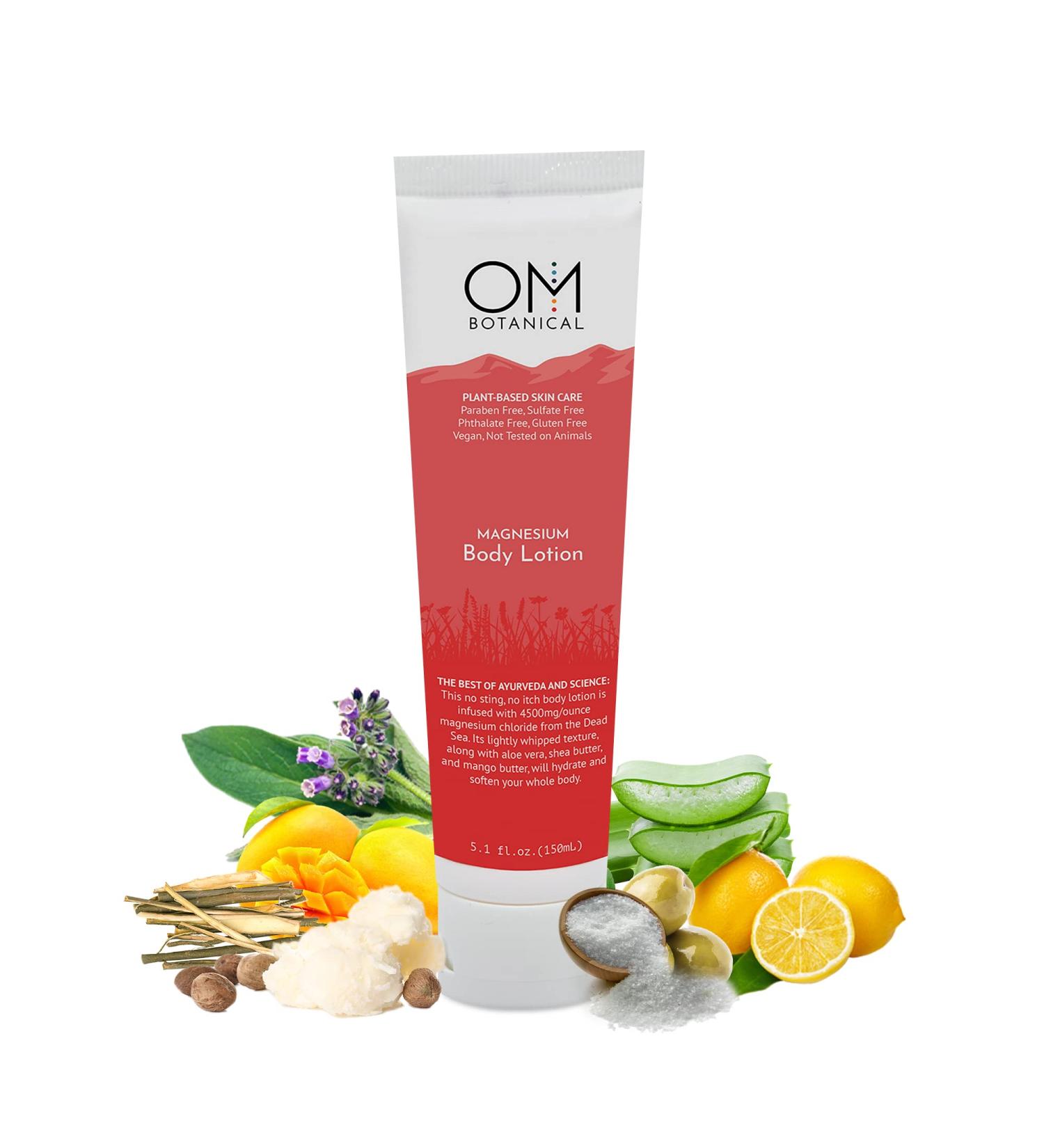 OM Botanical Magnesium Lotion - Rejuvenating Cream for Body & Feet | Hydrating Pain Relief & Muscle Tension Butter | Natural Body Lotion for Women & Men - 150mL - Buy Online on SooperMarket.com