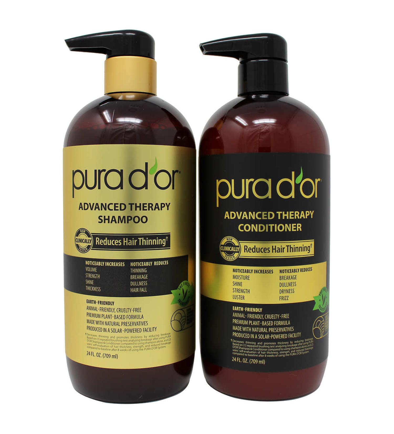 PURA D'OR Advanced Therapy System 24 Fl Oz Shampoo + Conditioner Set for Hair Thinning, Infused with Organic Argan Oil & Aloe Vera - Buy Online on SooperMarket.com