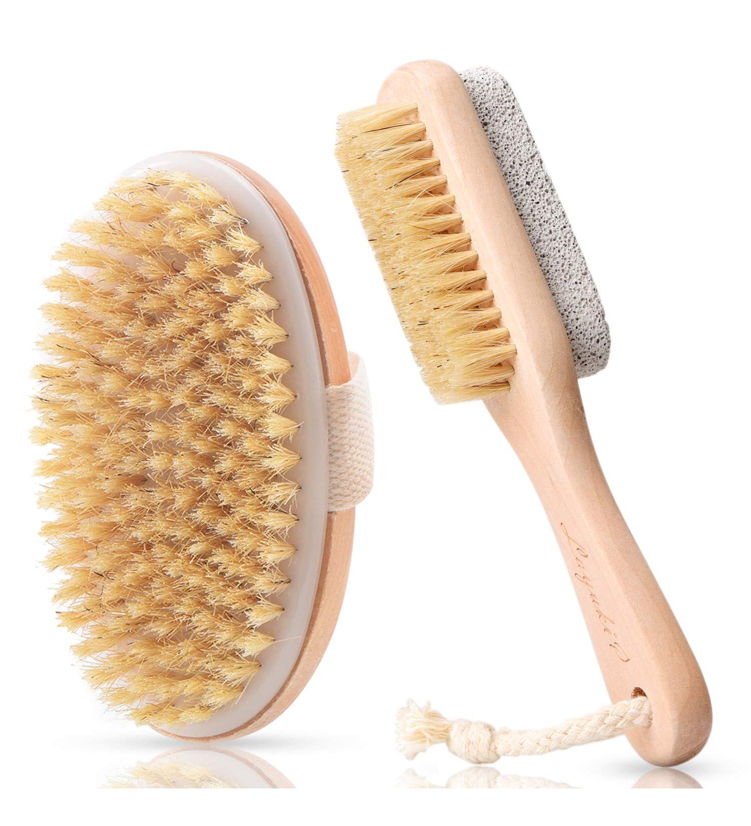 LAYUKI Body Brush & 2-Sided Foot File Scrubber Set - Exfoliating Skin, Cellulite Treatment, Bath & Shower Essentials - Buy Online on SooperMarket.com
