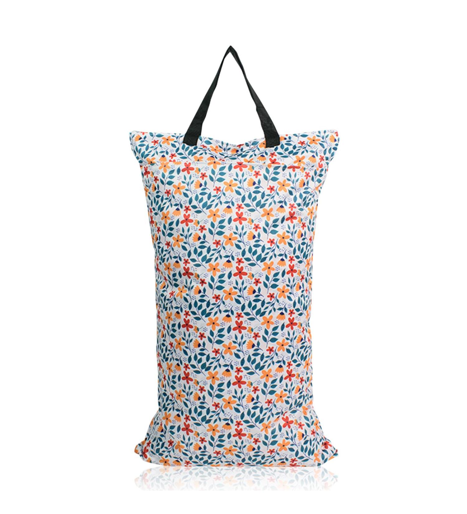 Wet Bag Waterproof Double Zipper 40x70cm Flowers - Reusable for Baby Diaper, Gym, Beach, Pool - MHwan Wet Swimsuit Bag - Buy Online on SooperMarket.com