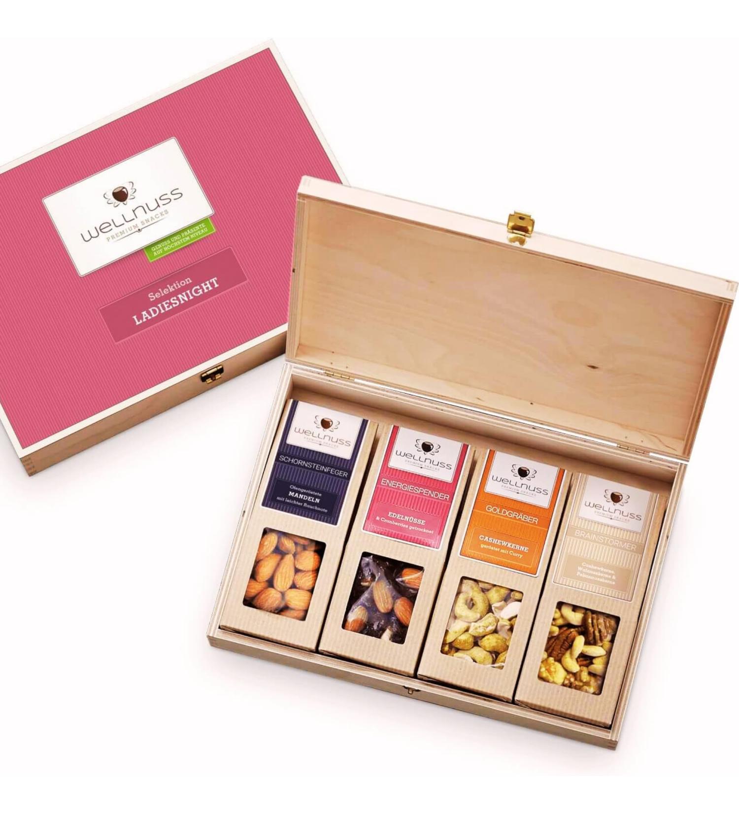 Wellnuss Ladiesnight Premium Gift Set for Women | Vegan Nut Snacks in Birch Wood Box | Perfect Gift Idea for Girlfriend Mother & Sister - Buy Online on SooperMarket.com