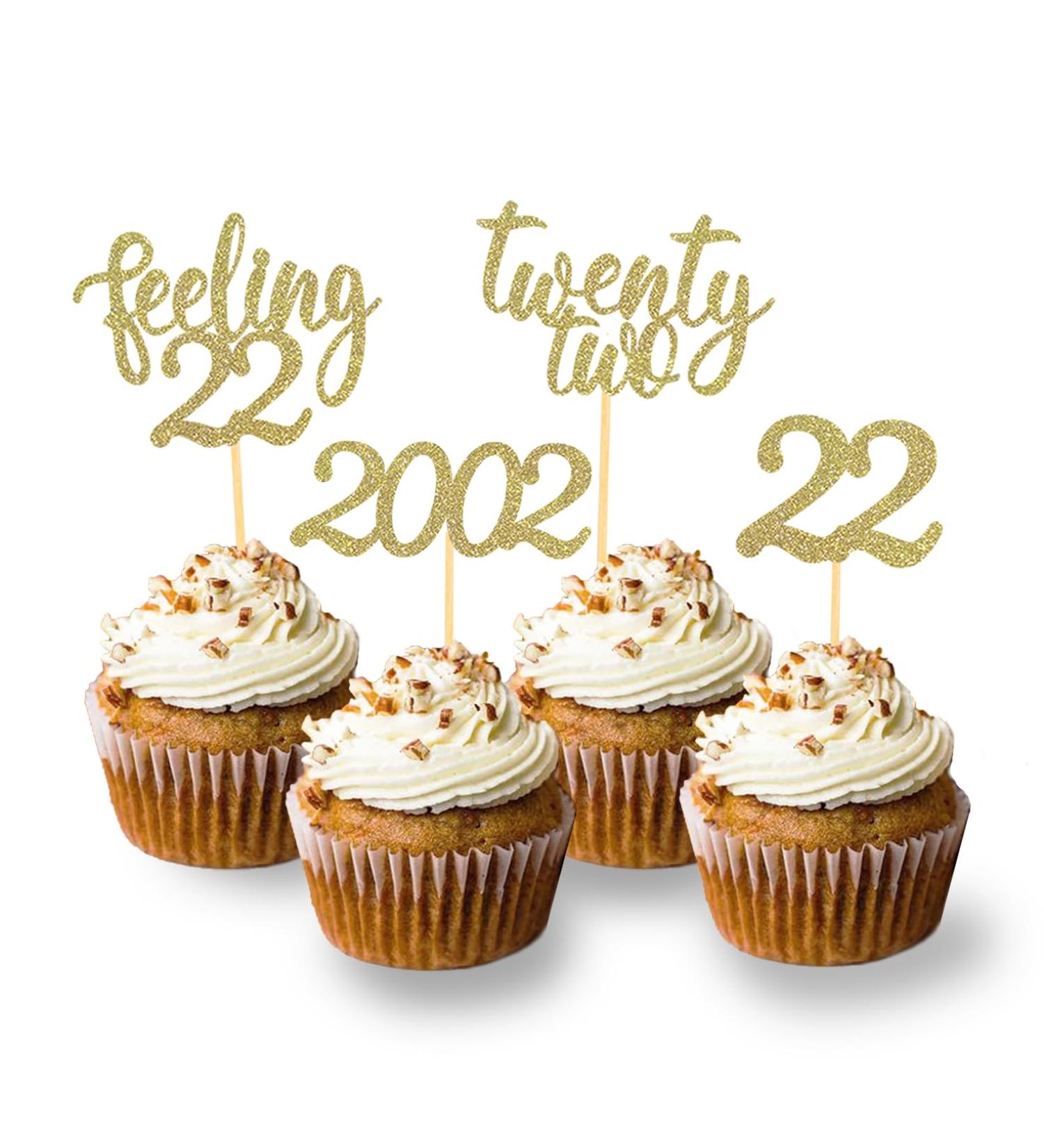24pcs Feeling 22 Cupcake Toppers Twenty Two Birthday Cake Decorations Cheer to 22 Years Old Theme Party Decoration Supplies (Gold) - Buy Online on SooperMarket.com