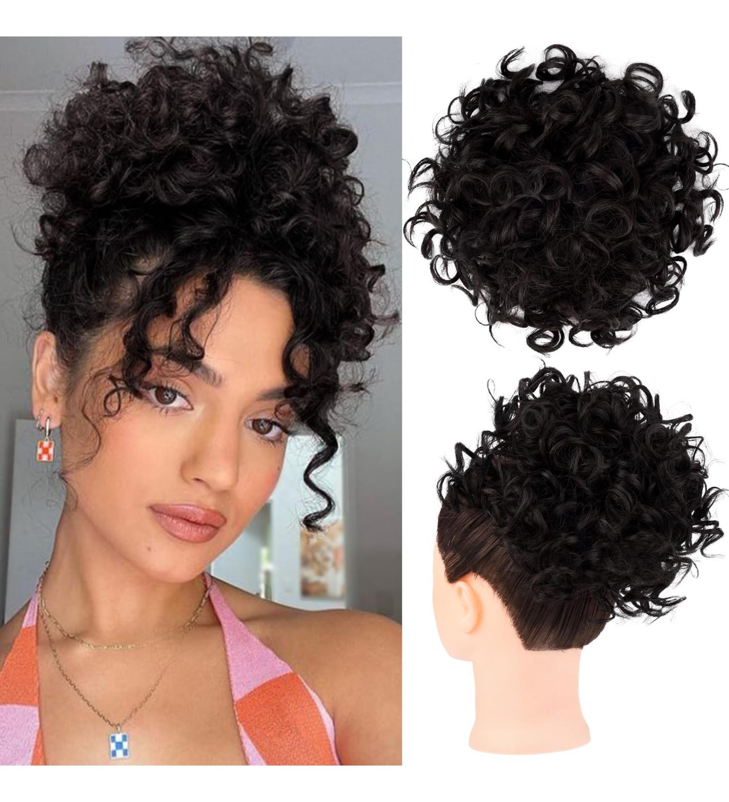REECHO Large Curly Wave Fake Bun Hairpiece for Women - Black Brown Updo Extension - Buy Online on SooperMarket.com