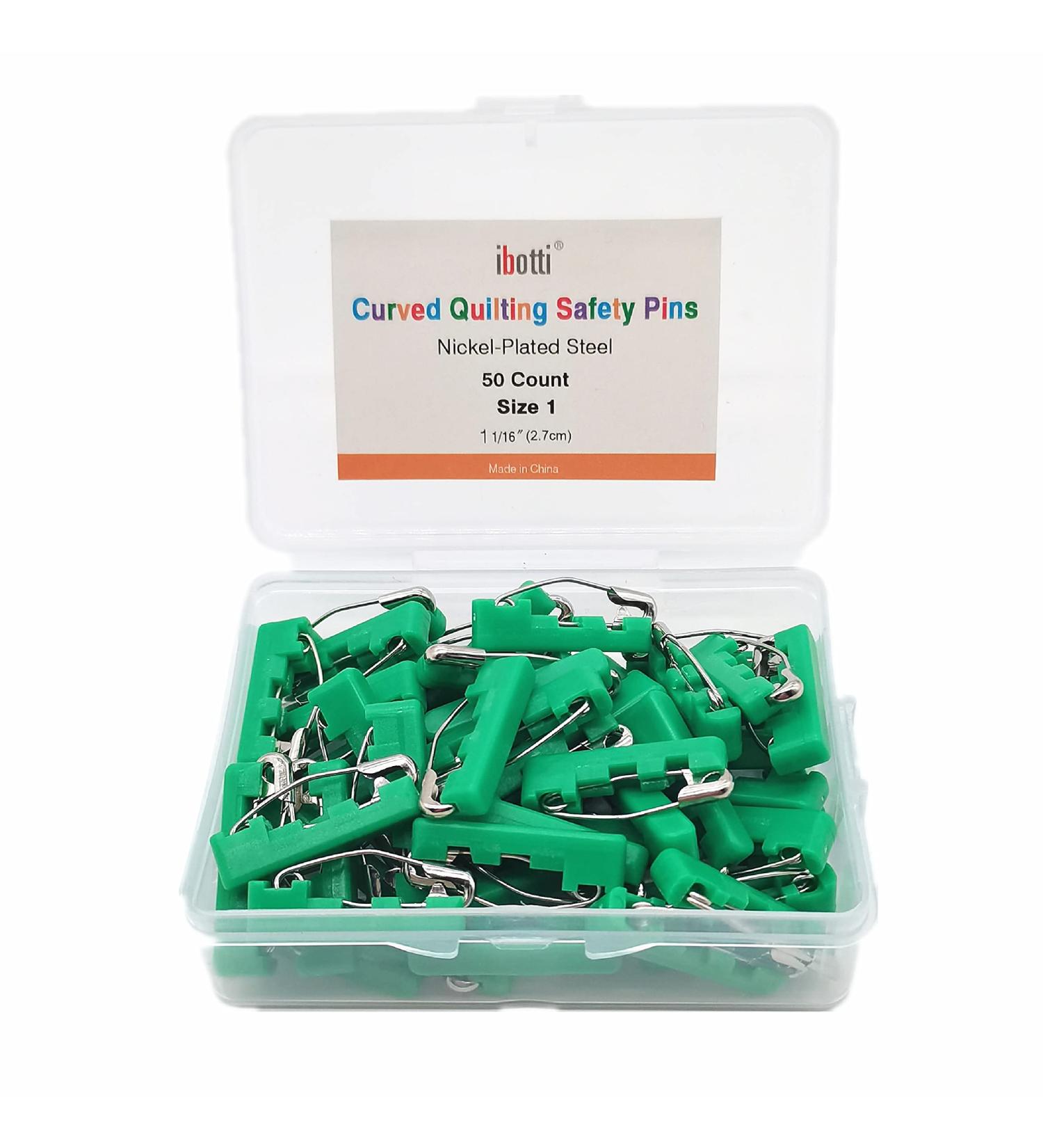 ibotti Curved Safety Pins 50-Count Green - Basting Pins for Quilting Size 1 with Grip Covers - Buy Online on SooperMarket.com