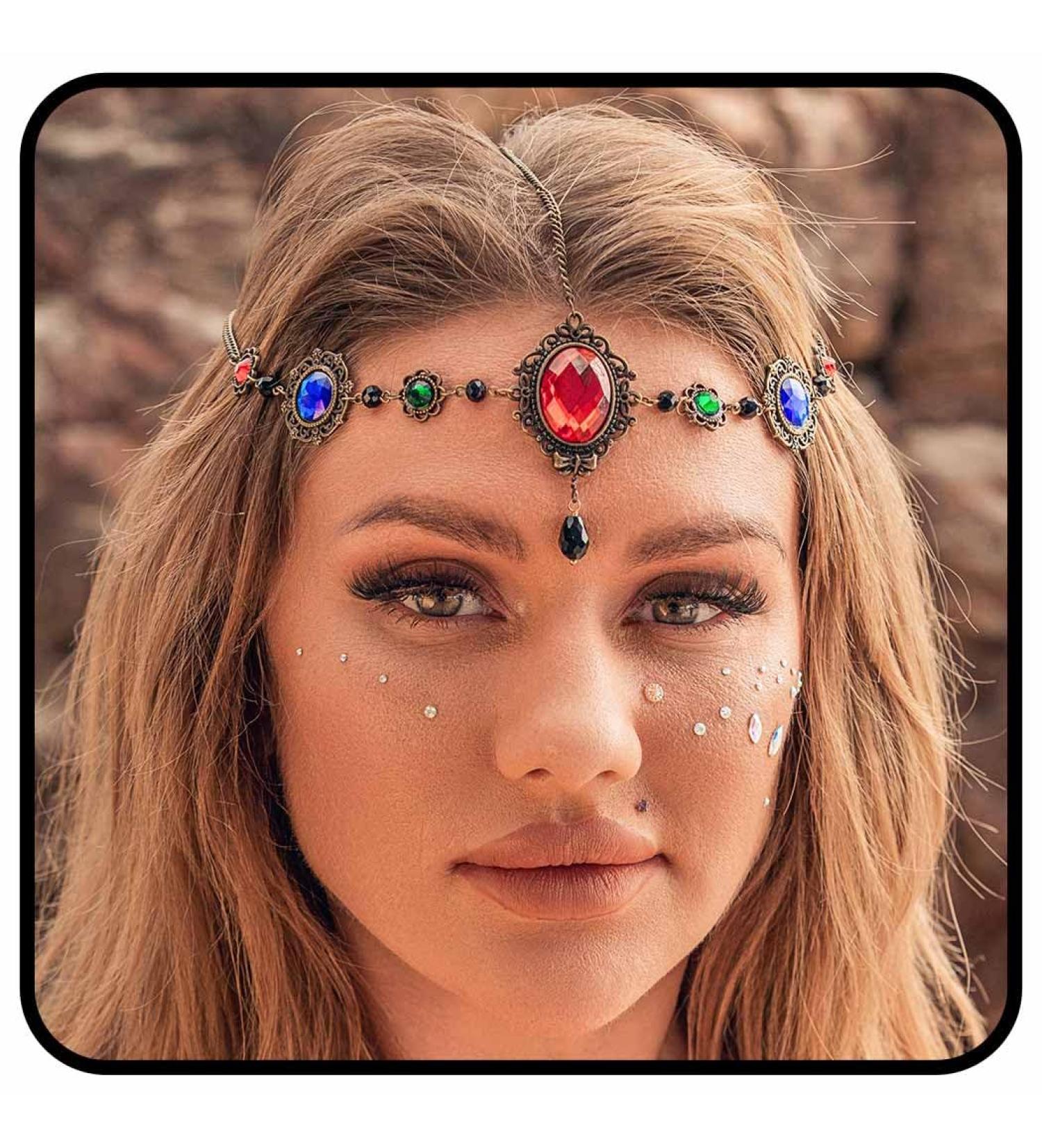 Zoestar Vintage Head Chain Gold Crystal Headpiece Baroque Forehead Tassel Headband Halloween Festival Costume Hair Accessories for Women and Girls - Buy Online on SooperMarket.com