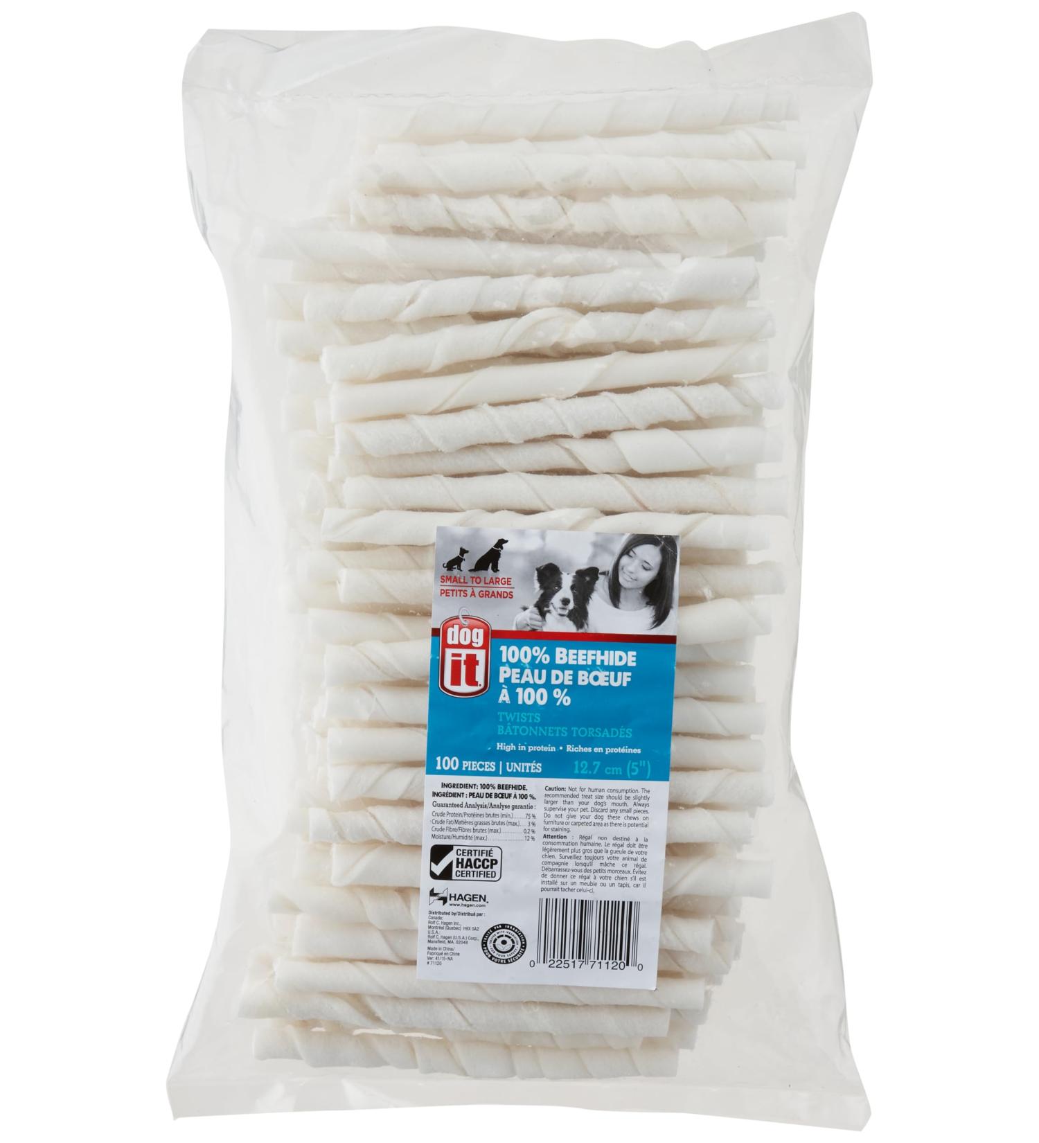 Dogit White Natural Beef Hide Chew Stick 10mm X 12.5cm (0.3-0.35-Inch X 5-Inch) 100 Pack 1 count (Pack of 1) Chew Stick