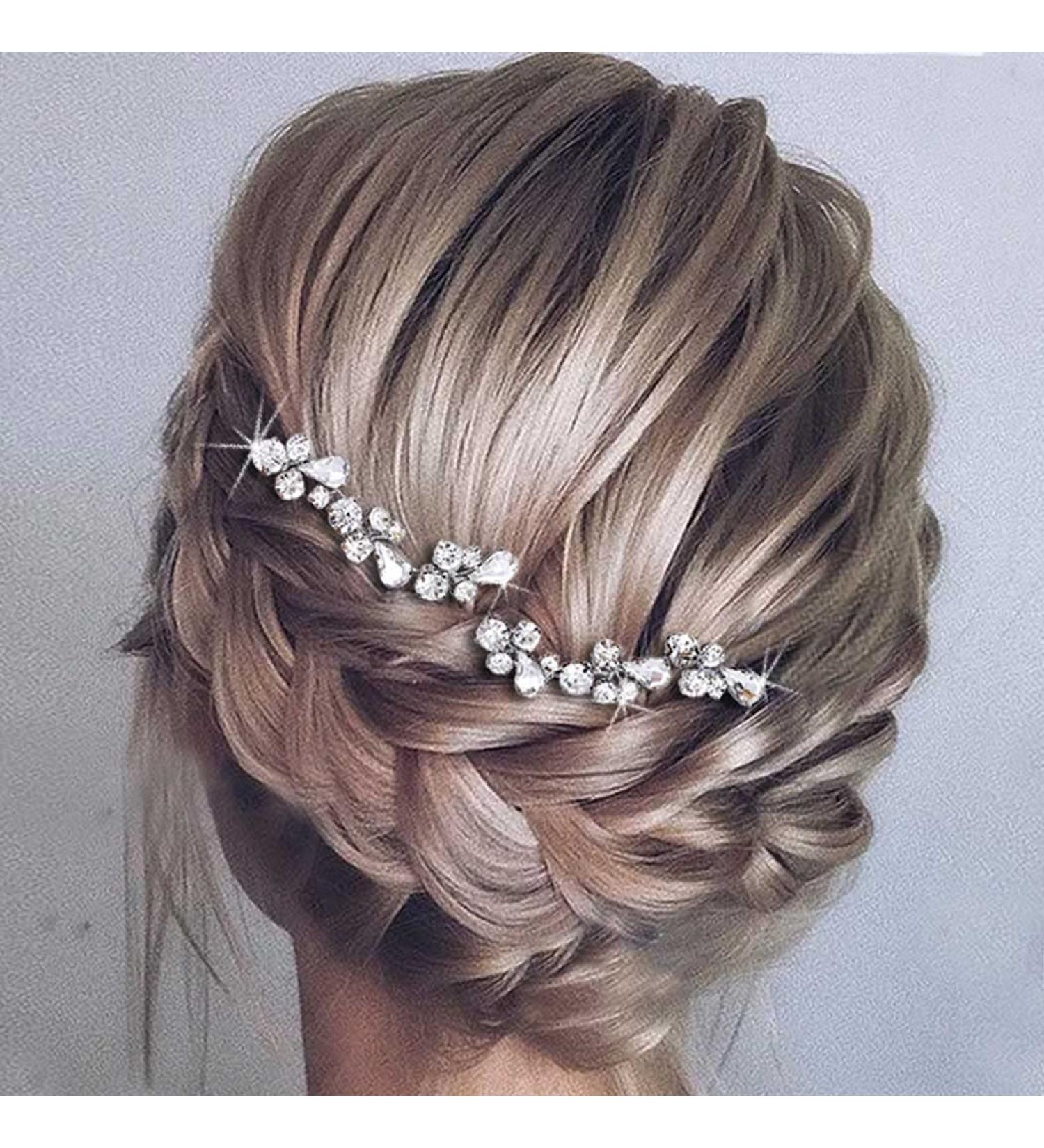 Bride Wedding Hair Pins - Silver Crystal Rhinestone Hair Accessories (Pack of 2) - Easedaily - Buy Online on SooperMarket.com