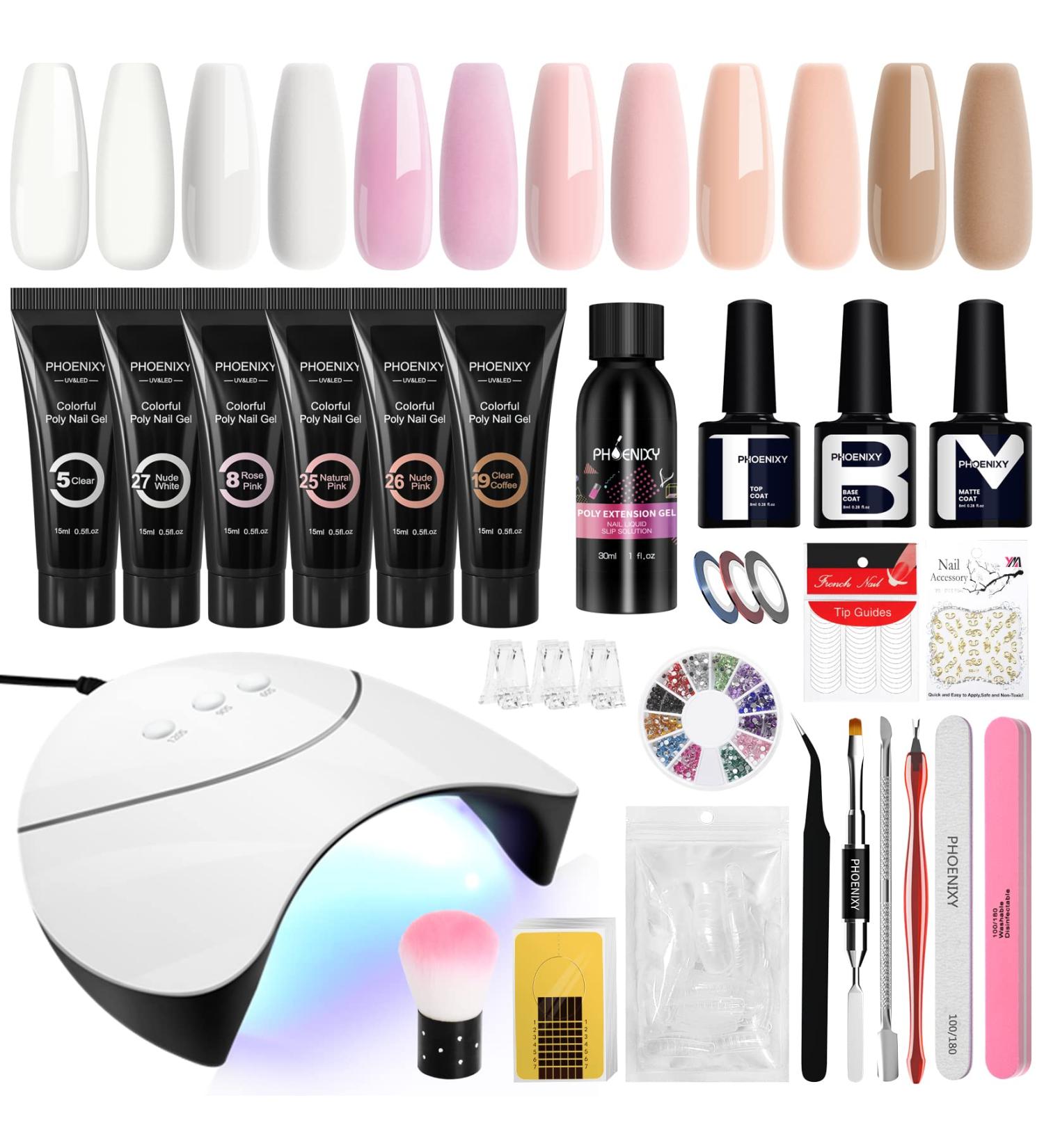 Phoenixy 6 Color Poly Nail Gel Kit with 36W UV/LED Lamp - Complete Nail Extension Set - Perfect Gift for Women - Buy Online on SooperMarket.com