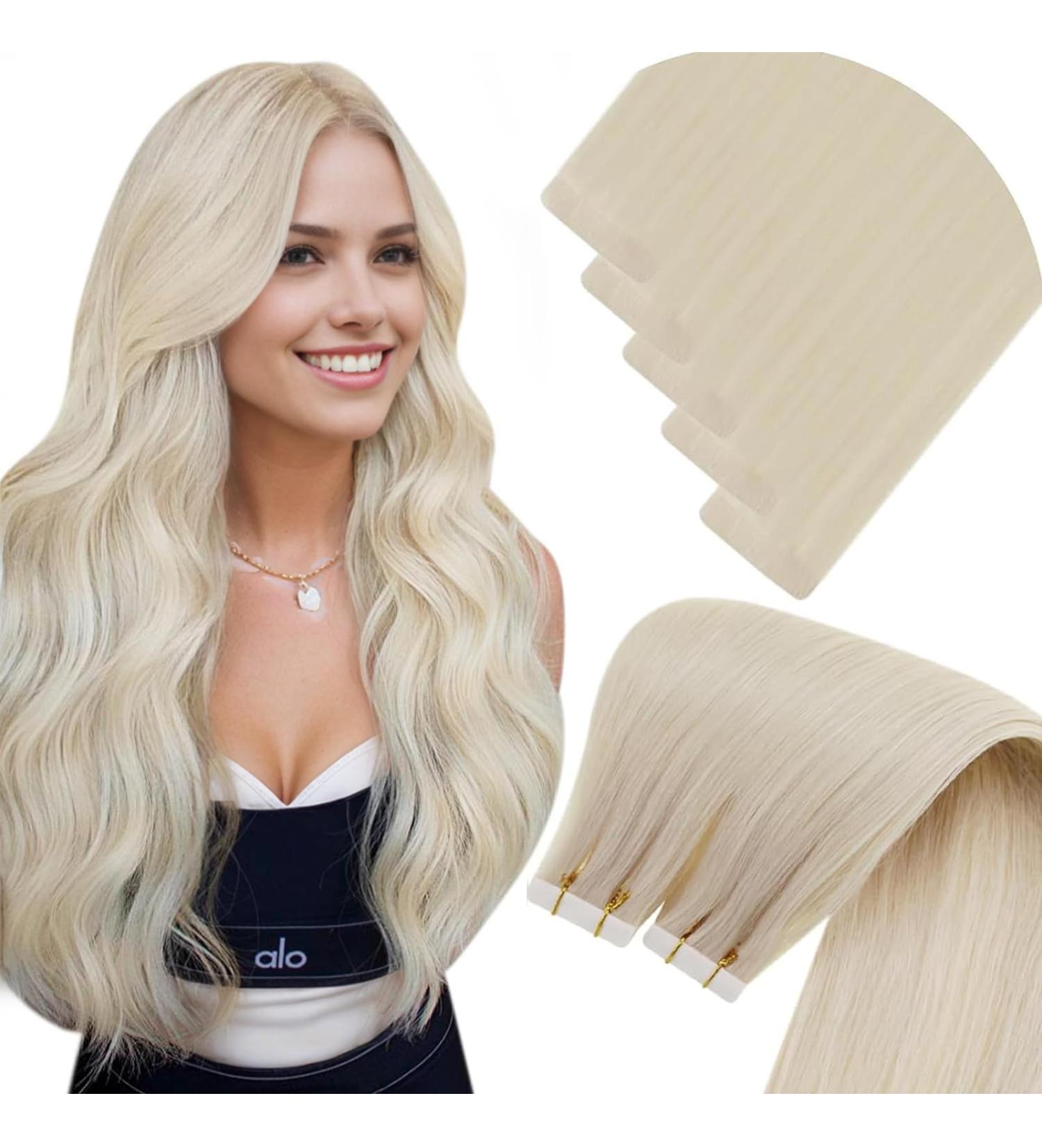 Laavoo Real Hair Tape Extensions - Invisible Blond #1000 Virgin Skin 40cm 5pcs (10g) - Premium Quality - Buy Online on SooperMarket.com
