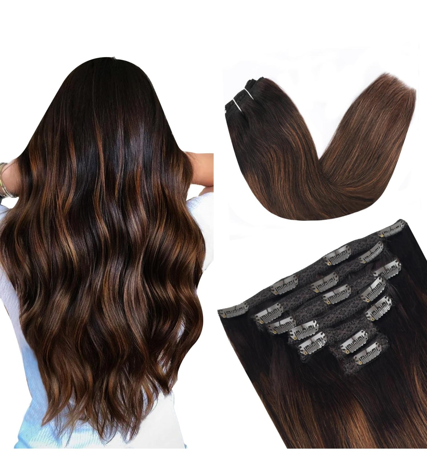 Vlasy 16 Inch Clip in Human Hair Extensions T2/6+2# - Seamless Straight Thick Weft for Women - 80g - Buy Online on SooperMarket.com