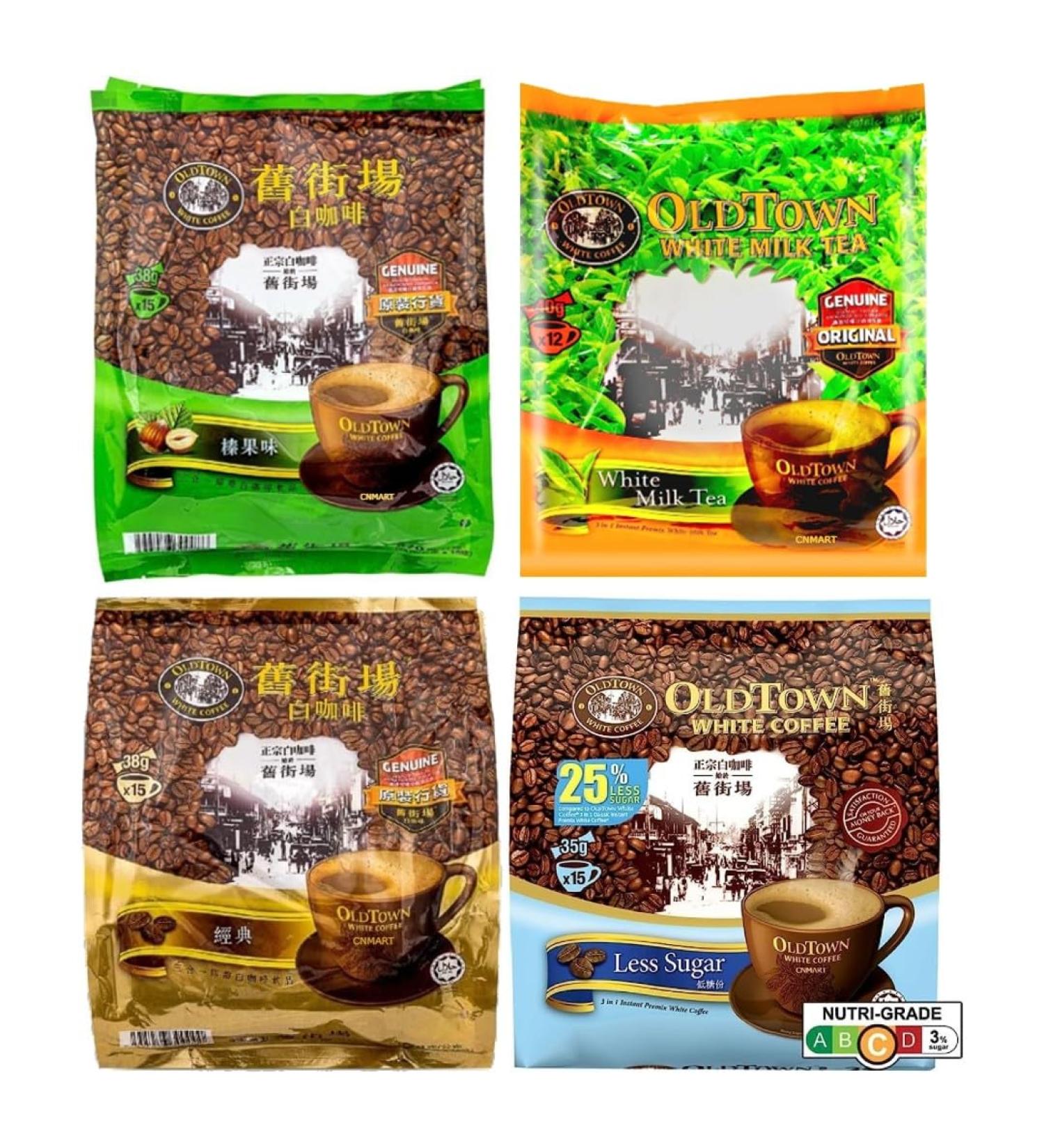 CNMART Malaysia Oldtown 3 in 1 White Coffee Hazelnut Classic Less Sugar and White Milk Tea 4 Assorted Flavours 15 Sachets (Pack of 4) - Buy Online on SooperMarket.com