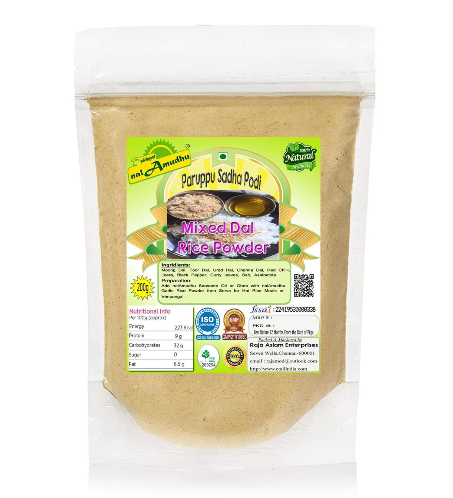nalAmudhu Paruppu Podi for Rice | Dal Rice Mix Powder | Karam Spice Chutney Podi | Kalathu Podi | 200Gms (Jain's Veg) - Buy Online on SooperMarket.com