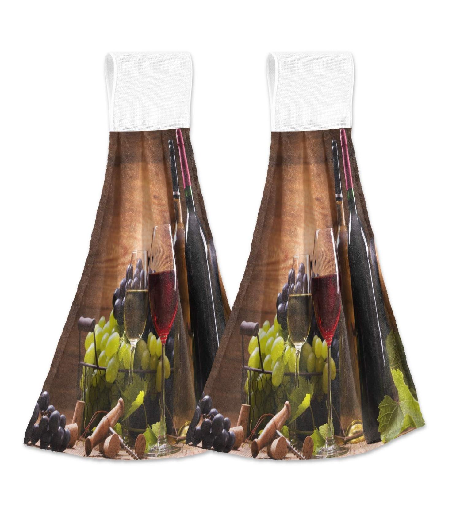 Boccsty Wine Glasses Hanging Kitchen Towels Set - 2 Pieces Farmhouse Hand Towels for Bathroom and Kitchen Decor - Buy Online on SooperMarket.com