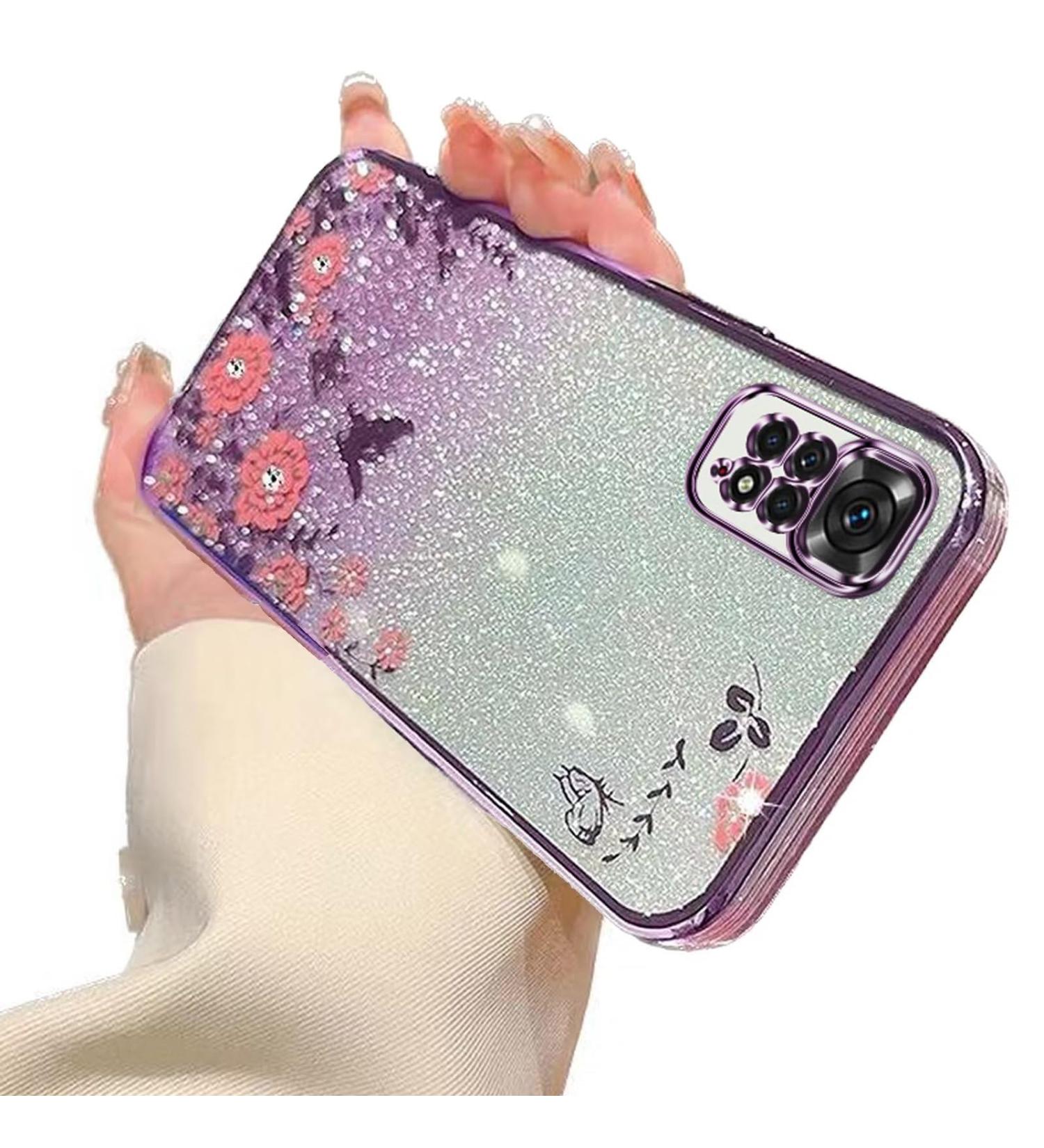 Shop Tivenfezk Nadoli Glitter Diamond Case for Xiaomi Redmi Note 11S - Sparkle Flower Butterfly Soft Silicone Protective Cover - Shiny Purple Design - Buy Online on SooperMarket.com
