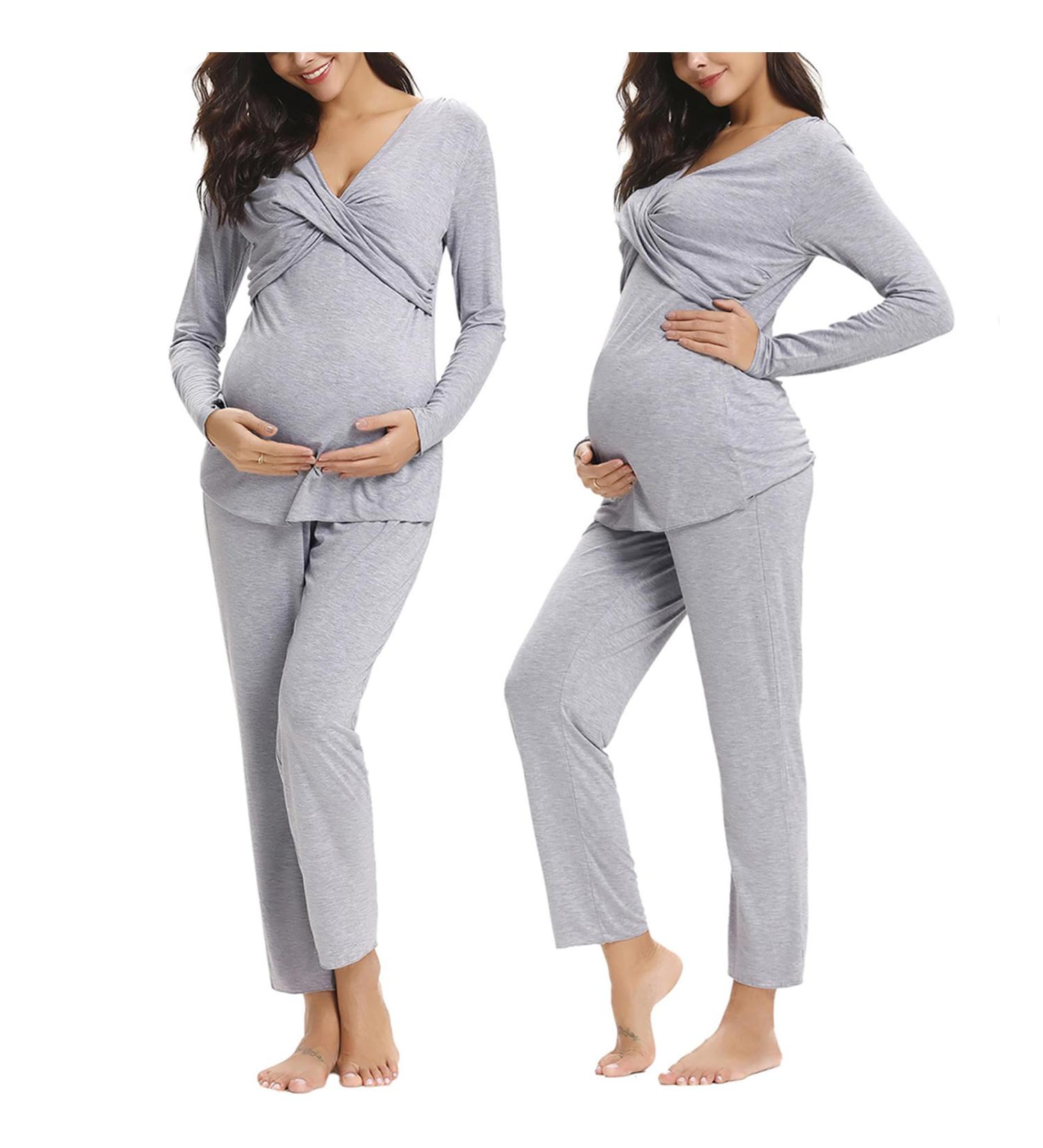 Irdcomps Women's Maternity Pyjamas Set - Cotton Nursing Nightwear PJ Set for Breastfeeding, Long Sleeve Sleepwear, Pregnancy Hospital Home - M Grey - Buy Online on SooperMarket.com