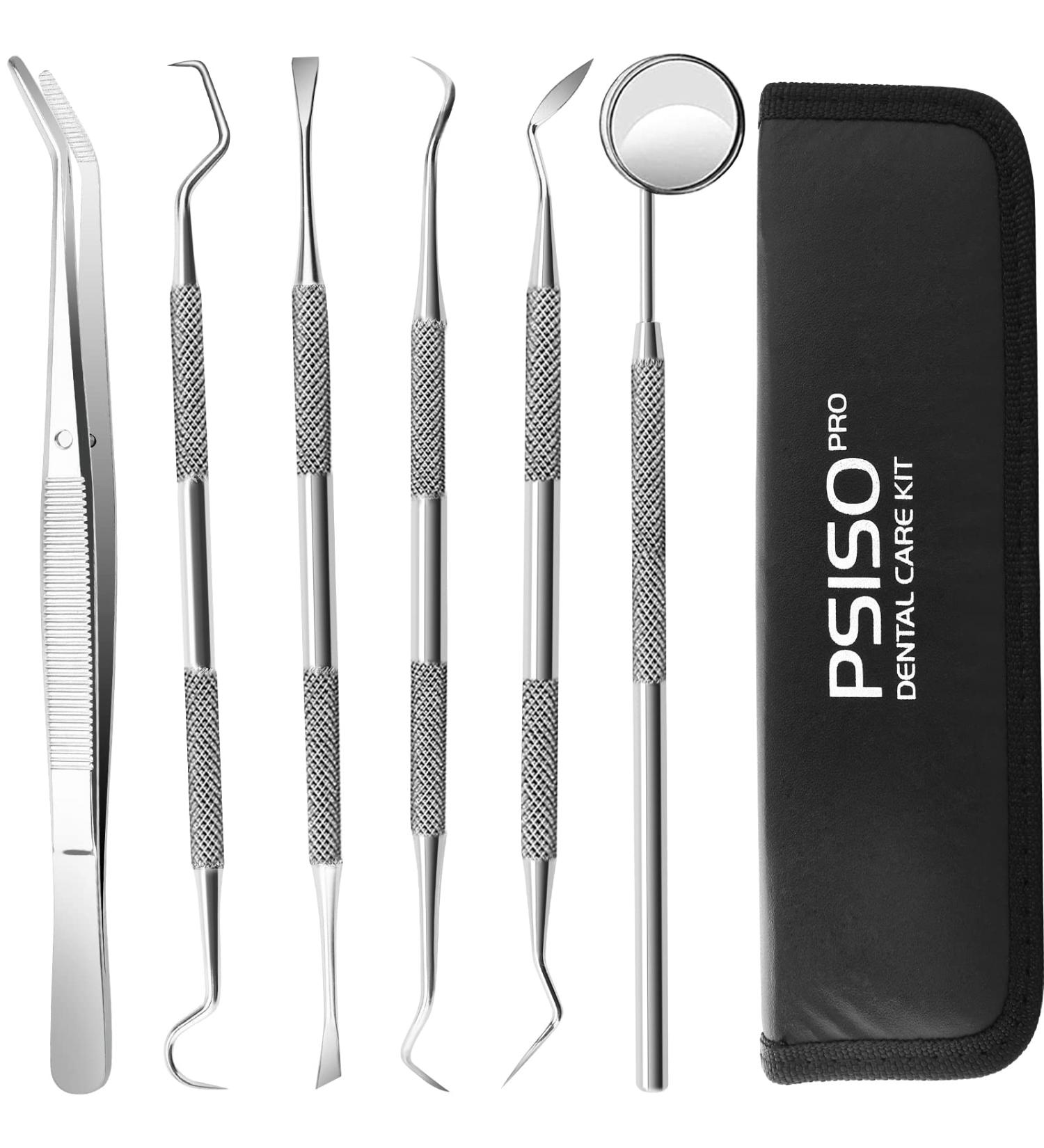 6 Pack Dental Tools Set - Professional Stainless Steel Oral Care Kit with Case | Tooth Scraper, Plaque & Tartar Remover - Buy Online on SooperMarket.com
