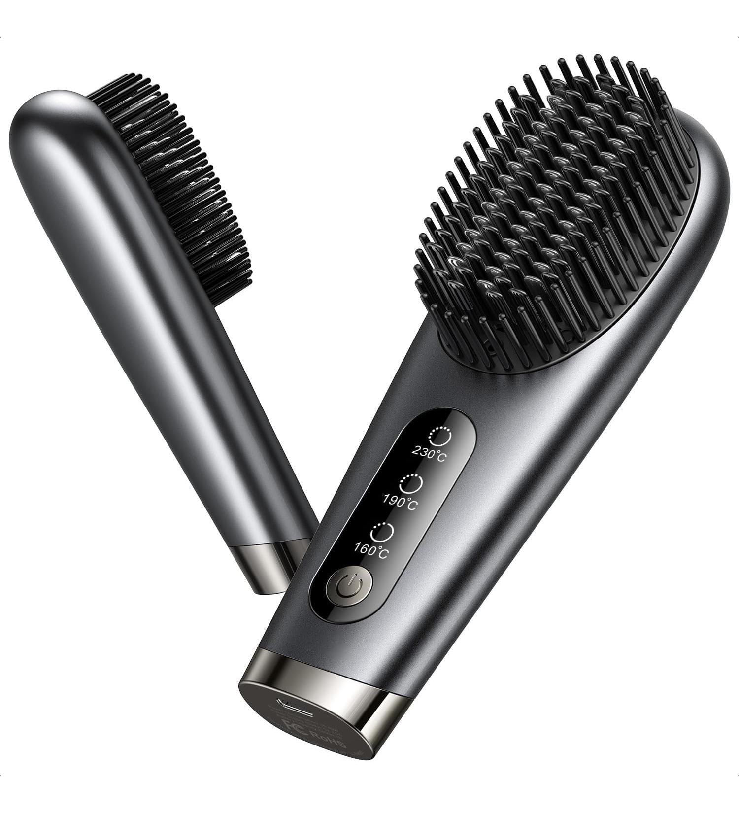 Mini Hair Straightener Brush - Wireless Straightening Brush with 3 Temperature Levels for Effortless Styling - Buy Online on SooperMarket.com