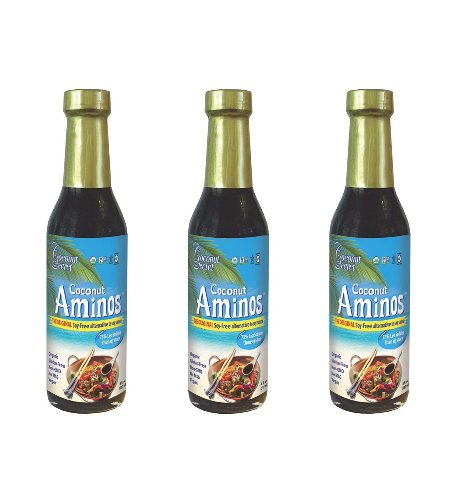 Coconut Secret Coconut Aminos (3 Pack) - 8 fl oz - Low Sodium Soy Sauce Alternative - Organic, Vegan, Non-GMO - Gluten-Free, Keto, Paleo - 144 Servings - Buy Online on SooperMarket.com
