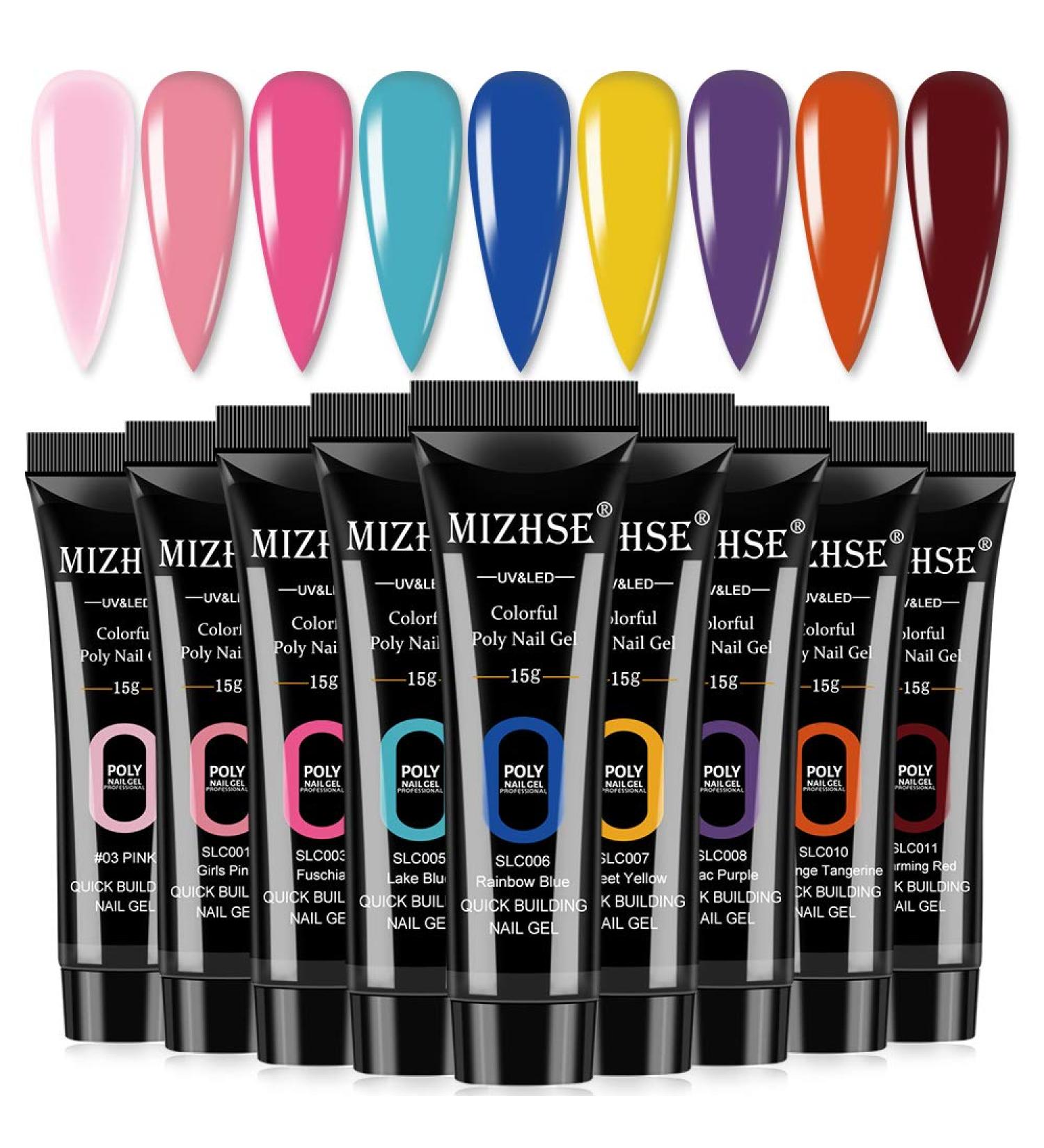 MIZHSE Poly Gel Nail Kit - 9 Colors Nail Extension Builder Gel Set for DIY Manicure | Long-lasting Soak Off Gel for Home Use & Gifts - Buy Online on SooperMarket.com
