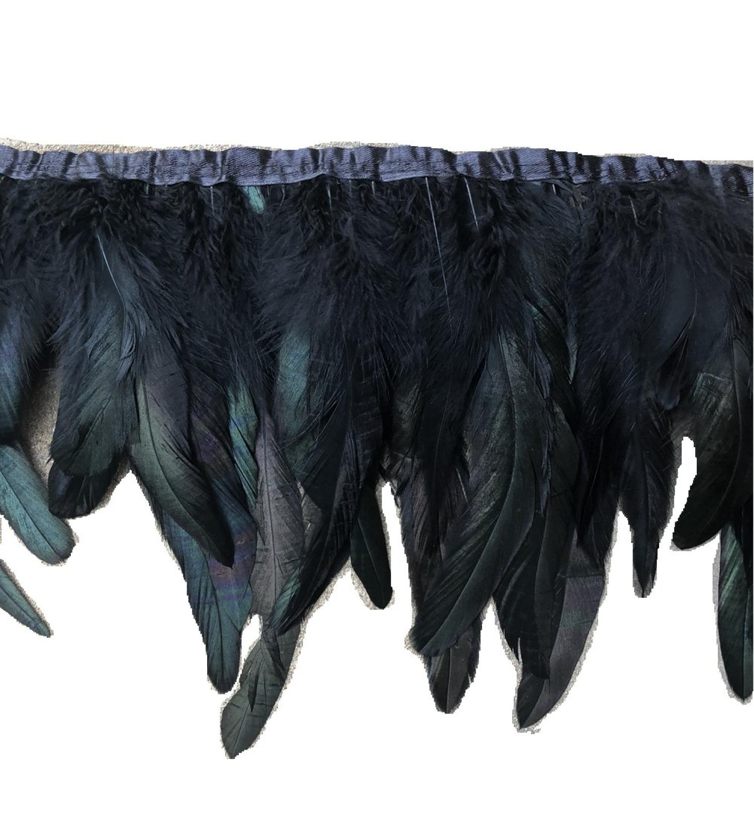 Shekyeon 2yards Rooster Feather Fringe Trim for Costume Decoration (Black)