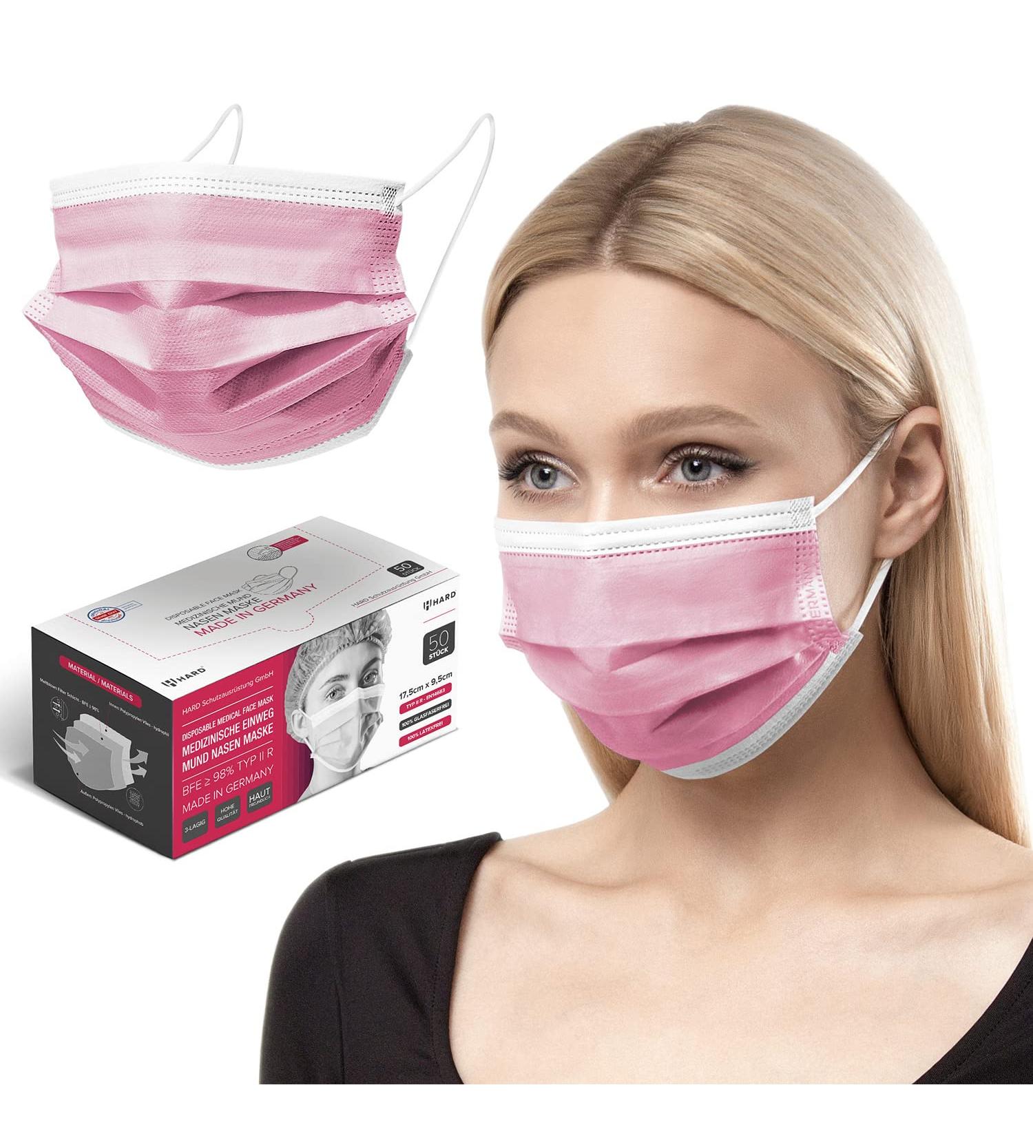 50 Disposable Face Masks Made in Germany | CE Certified | Breathable Triple Layer Filtration | Elastic Earloops | Raspberry Pink - Buy Online on SooperMarket.com