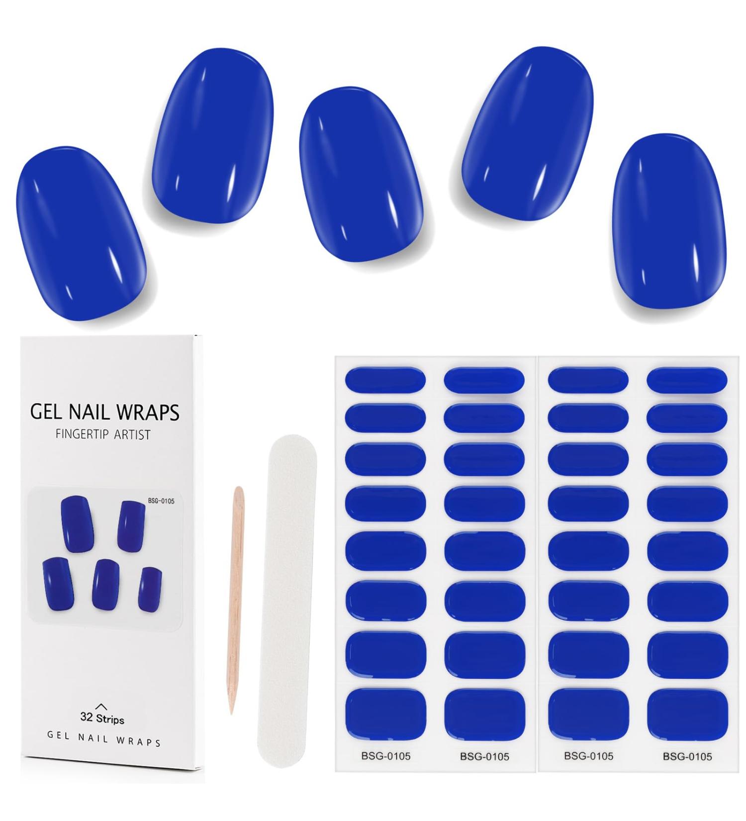 Kalolary 32PCS Cured Gel Nail Polish Strips Adhesive Full Wrap Gel Nail Art Sticker Waterproof Gel Nail Wrap Stickers with Nail File and Stick(UV/LED Lamp Required) (Ultramarine Blue) - Buy Online on SooperMarket.com
