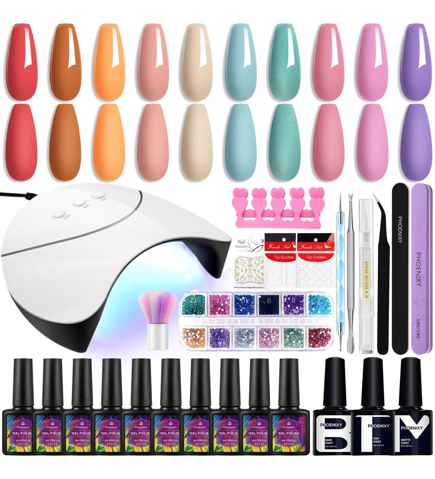 Phoenixy UV Gel Nail Polish Set - 10 Color DIY Starter Kit with 36W LED Nail Lamp | At-Home Gel Nail Art - Buy Online on SooperMarket.com
