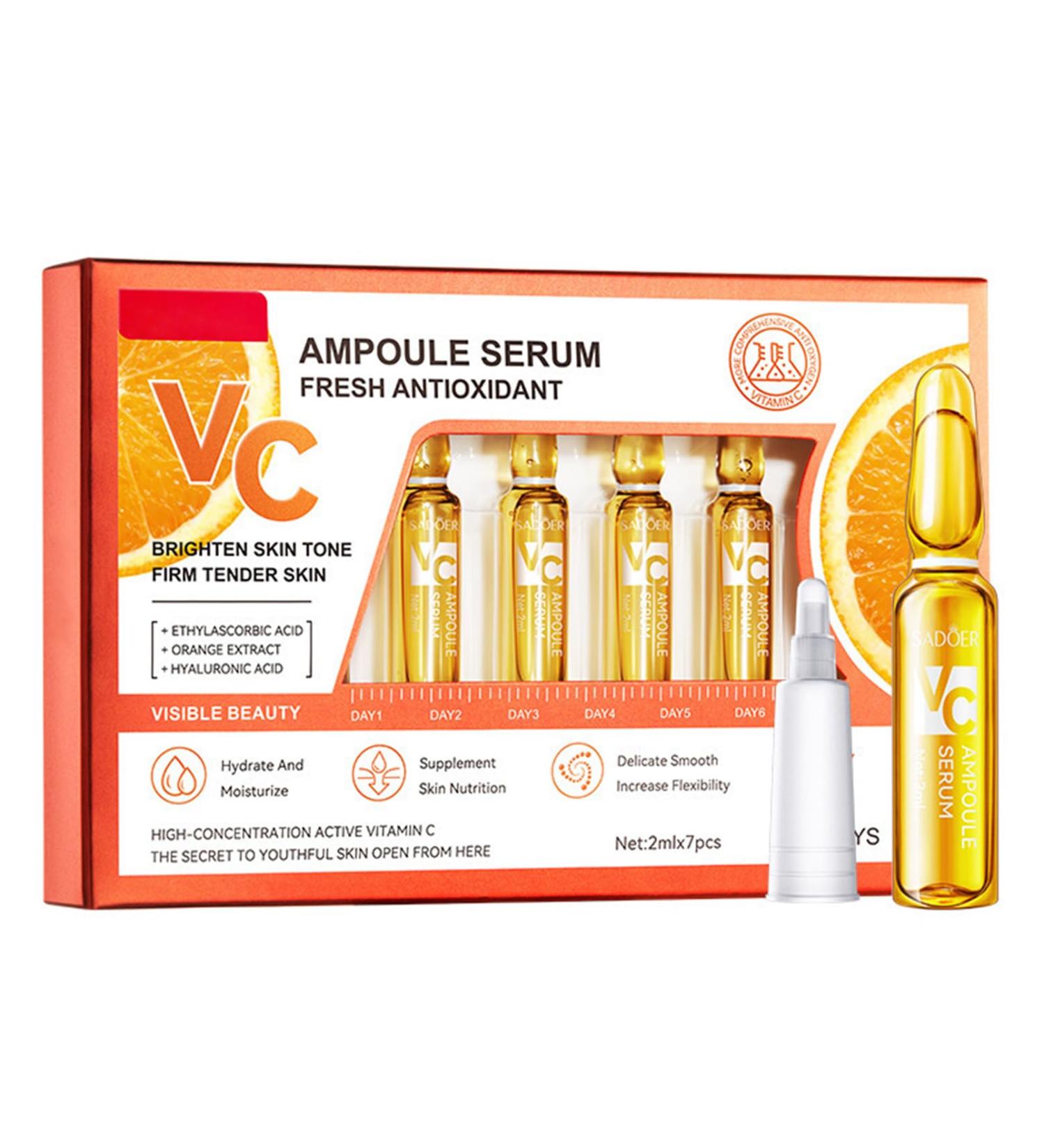 Vitamin C Serum for Face Concentrated Ampoules Vit C Serum Anti Ageing & Anti Wrinkle Serum Brightening Serum for Dull Tired Skin Powerful Antioxidant Protection face serum 7x2ml Ampoule Serum - Buy Online on SooperMarket.com