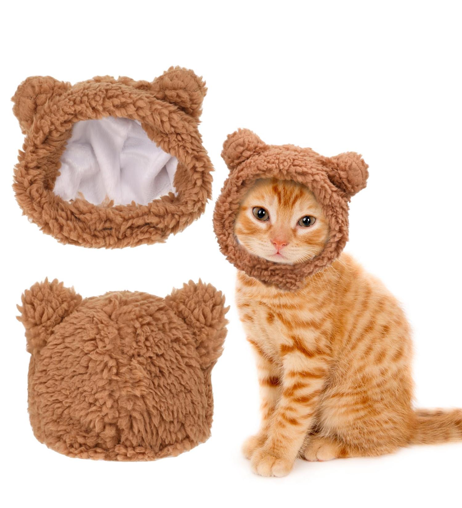 WLLHYF Cute Cat Winter Warm Bear Hat Soft Comfortable Adjustable Small Pet Headwear Costume Clothes for Cat Kitten Puppy Dog(Brown) - Buy Online on SooperMarket.com