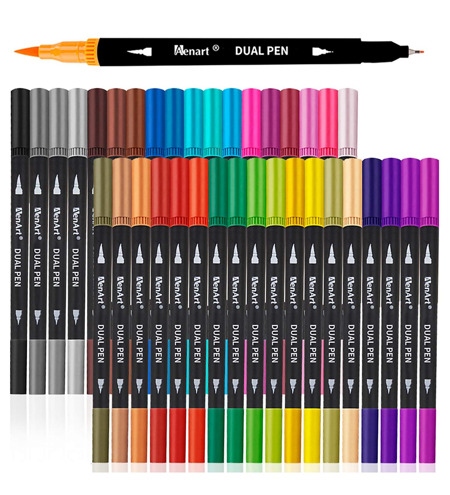 Dual Tip Brush Marker Set - 36 Vibrant Colors for Adult Coloring and Hand Lettering - Buy Online on SooperMarket.com