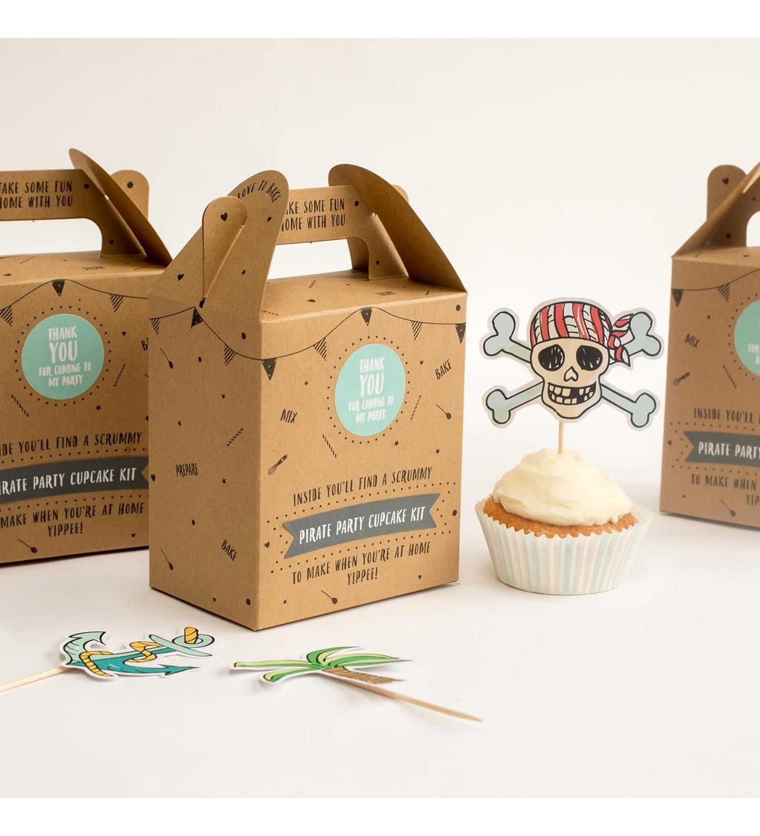 Craft & Crumb 10 x Pirate Cupcake Party Bags - With Cupcake Mix Toppers & More - Eco Friendly Sustainable Favours for Birthdays Easter & More - Perfect for Themed Parties