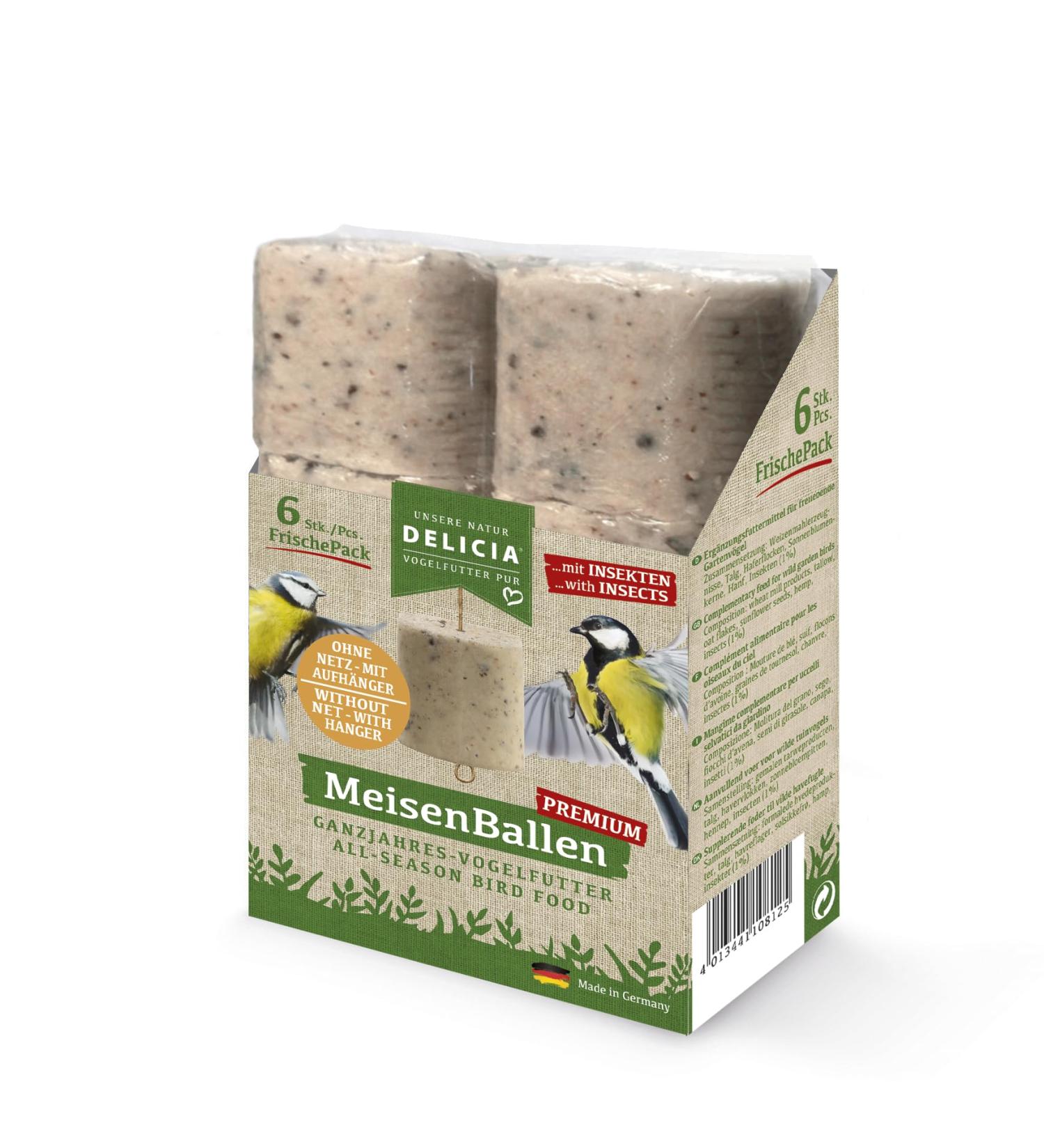 DELICIA Premium Insect Bird Balls - 6 Pack for Garden & Wild Birds | Meisen Dumplings with Hangers - High-Quality Bird Feed - Buy Online on SooperMarket.com