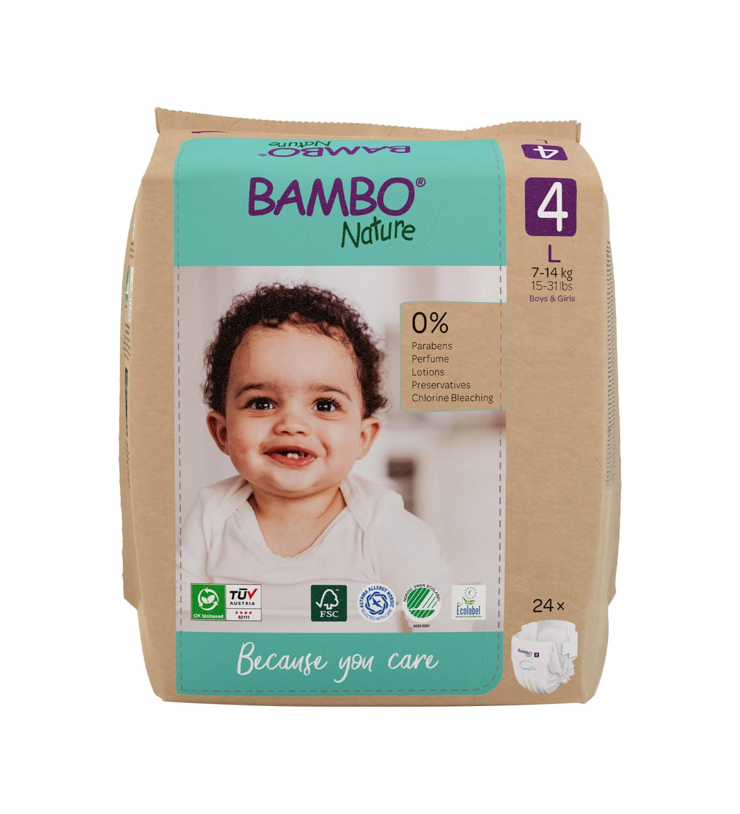 Bambo Nature Size 4 Maxi Eco Nappies 24PK - Enhanced Leakage Protection, Sustainable & Eco-Friendly, Secure & Comfortable Baby Nappies - Buy Online on SooperMarket.com