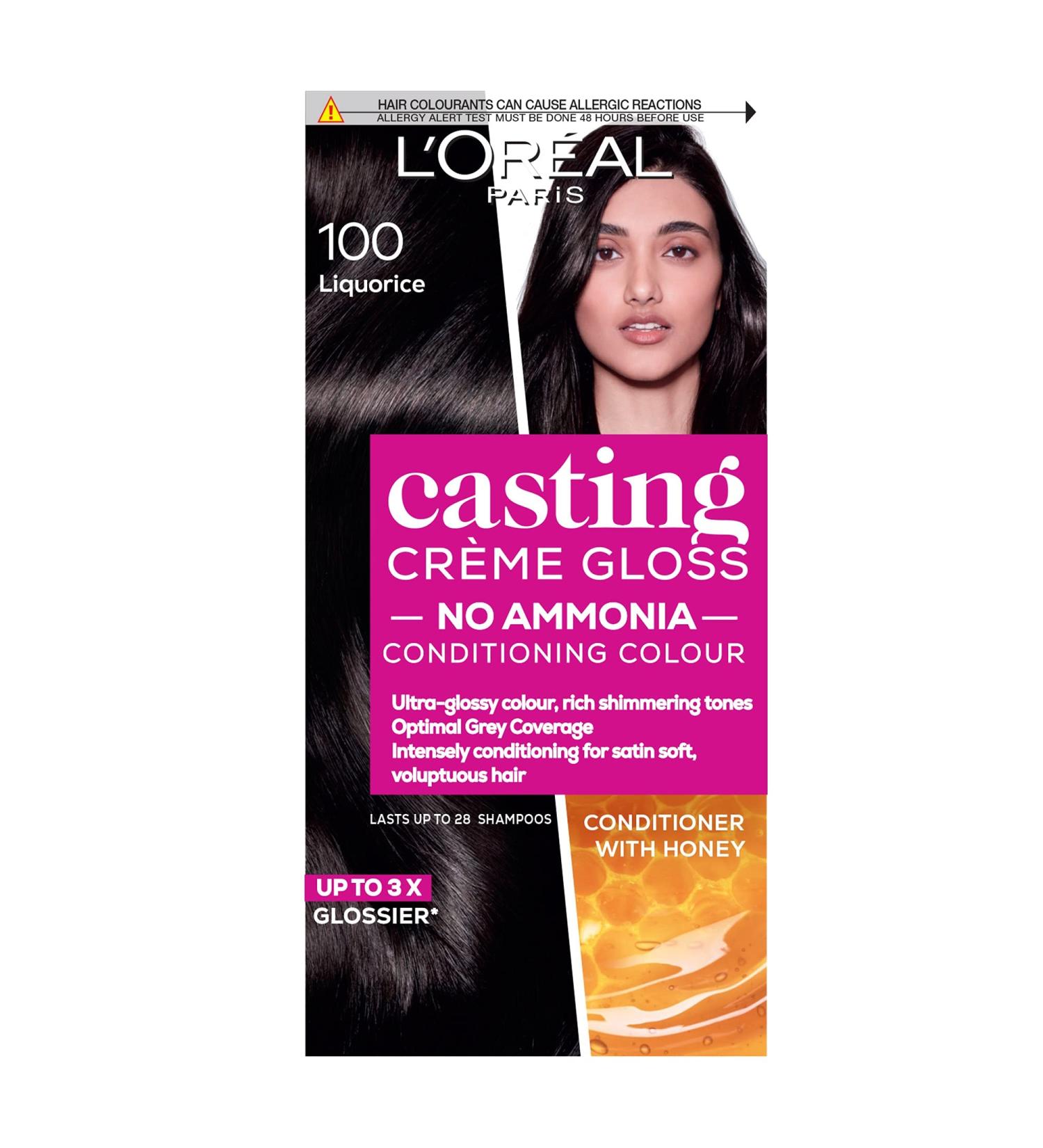 LOr al Paris Ammonia-Free Semi-Permanent Hair Dye - 100 Liquorice Glossy Hair Colour - Natural Finish - Up to 28 Shampoos - Casting Cr me Gloss - 1 Application - Buy Online on SooperMarket.com