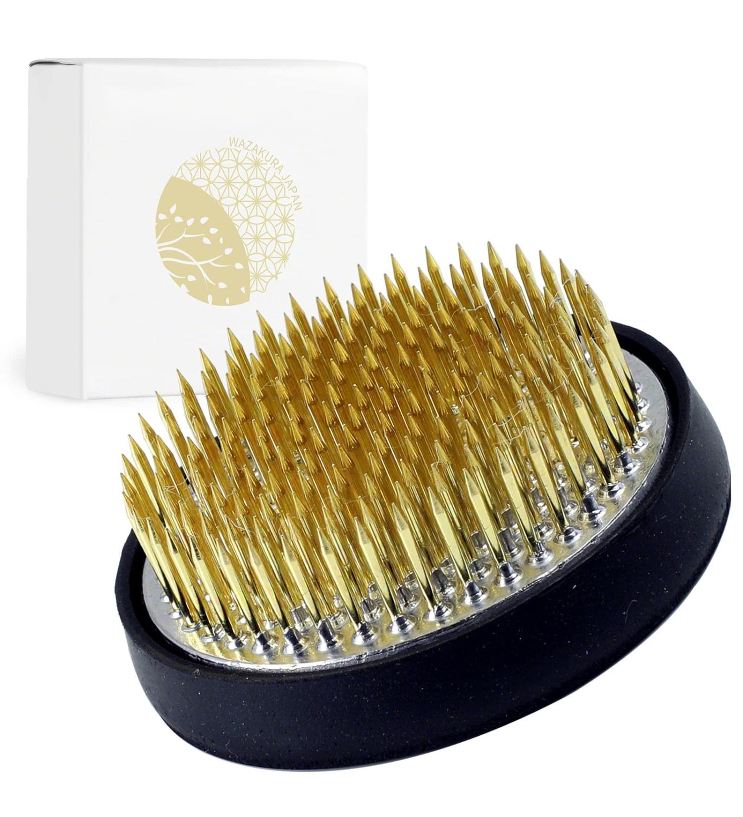 Wazakura Ikebana Kenzan Japanese Flower Holder - Made in Japan, Round 2.4 Brass Pin Frog for Floral Arranging - Buy Online on SooperMarket.com