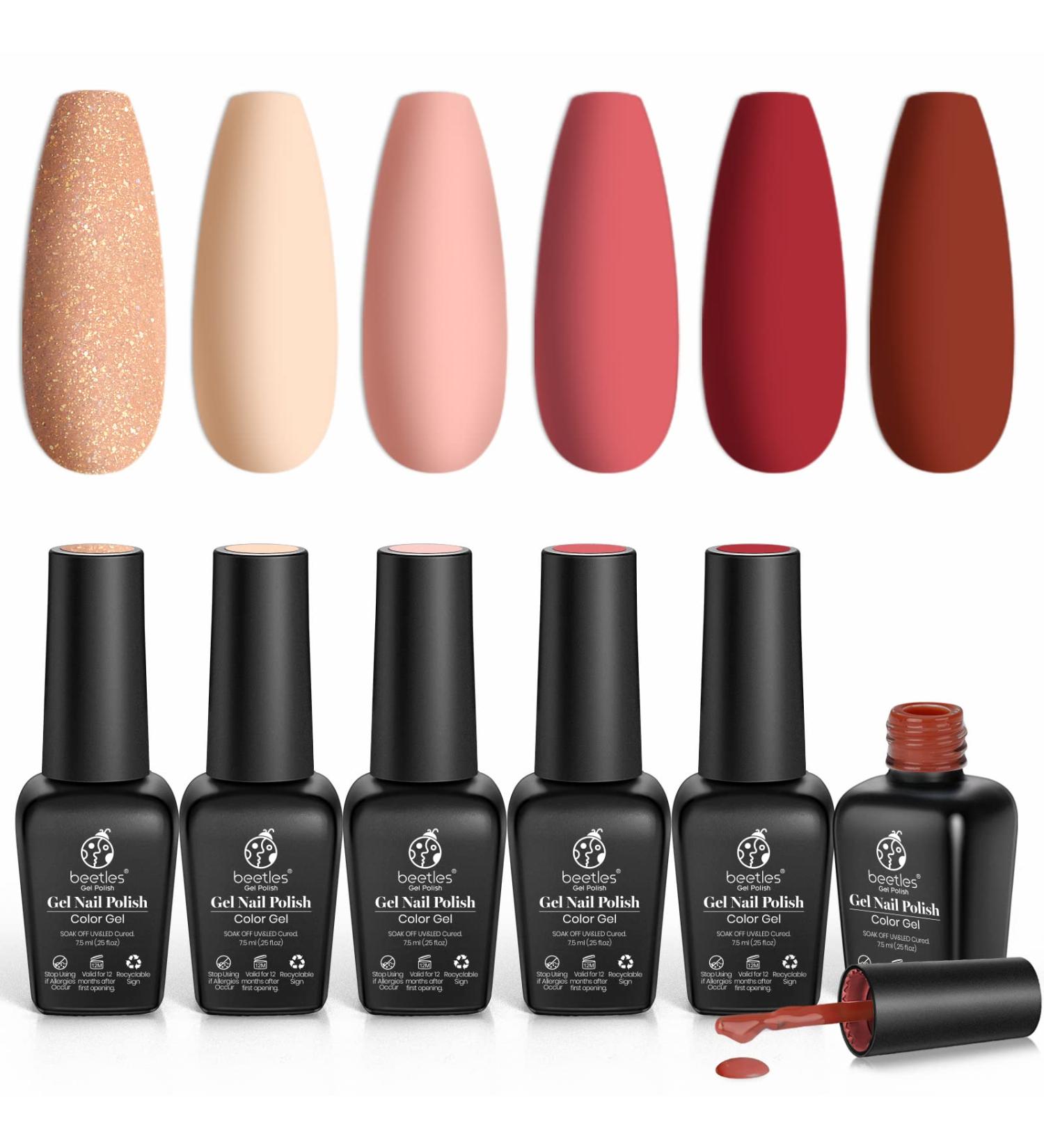 Beetles Gel Polish Spring Color Collection - 6 Colors Shoot to Your Heart Kit - Popular Pink Nude Neutral Brown Red Glitter Gel Nail Polish Set - Soak Off LED Gel Nails - Perfect Gifts for Women - 0.25 Fl Oz (Pack of 6) - Buy Online on SooperMarket.com