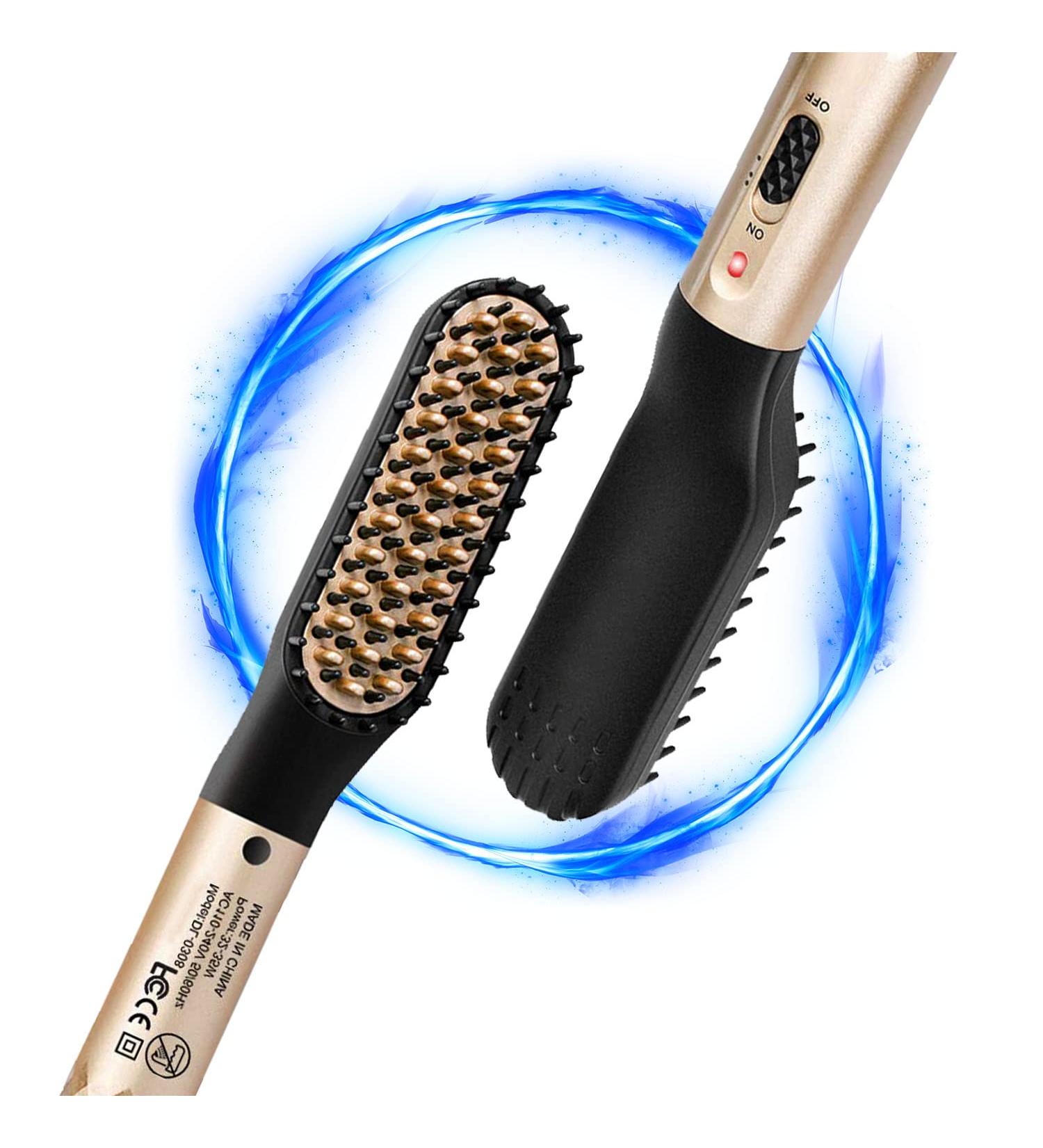 Beard Straightener for Men - Heated Ionic Comb & Styling Brush | Gold Color Gift for Him - Buy Online on SooperMarket.com