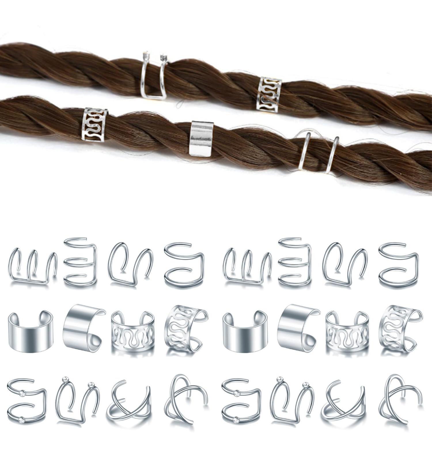 Niuhong 24 Pieces Jewellery Dreadlocks Braids Hair Clips Braiding Hair Cuffs Hair Rings Viking Braids Loc Hair Accessories Hair Clips Braids Accessories Women and Girls (Silver) - Buy Online on SooperMarket.com
