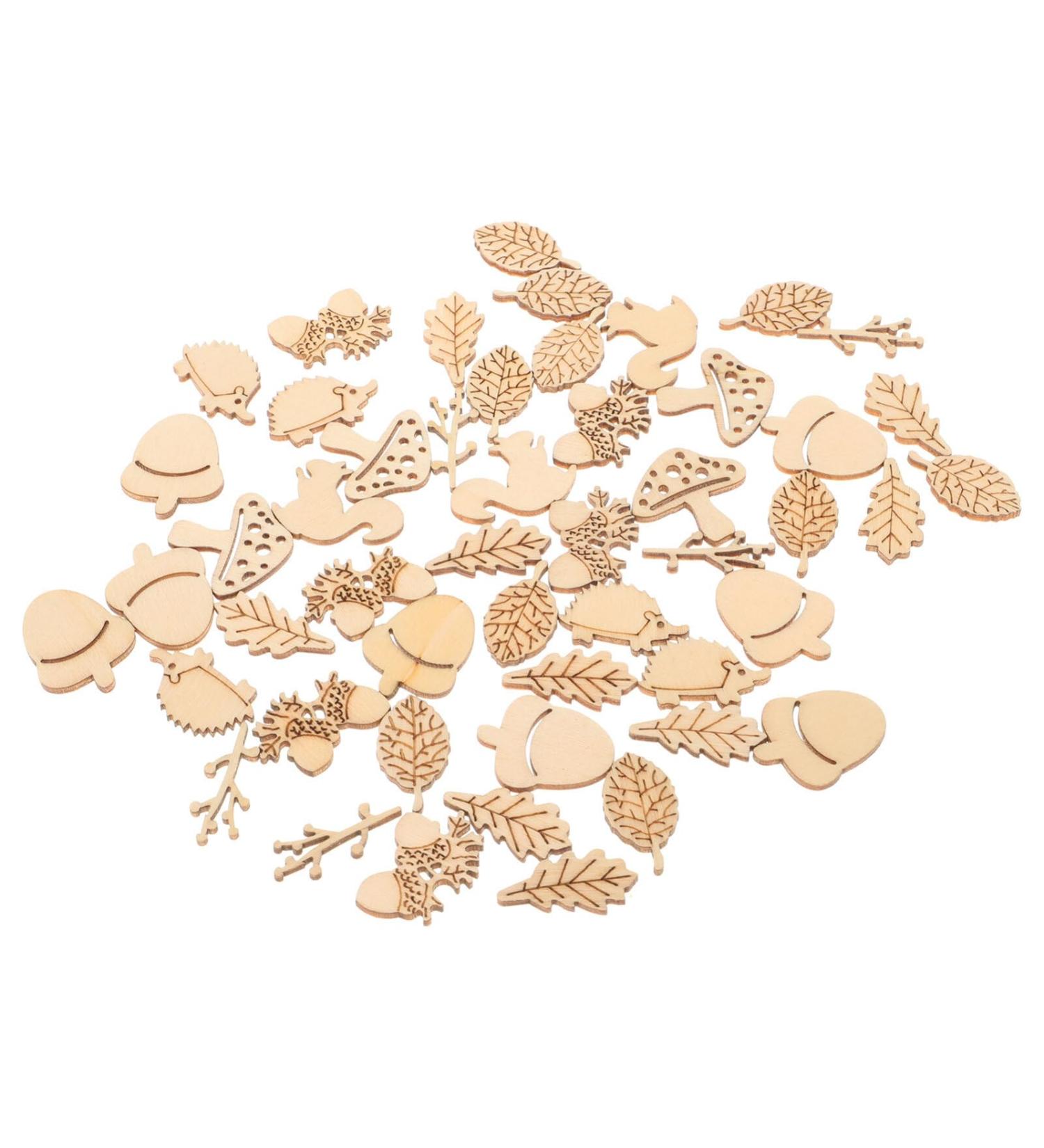 Warmhm 50pcs Wooden Animals & Plants DIY Wood Slices - Unfinished Crafts Ornaments for Home D cor - Buy Online on SooperMarket.com