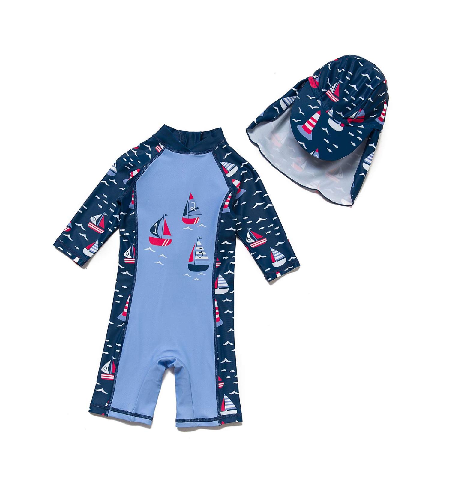 BONVERANO Baby Boys Swimsuit | Toddler Bathing Suit 2-3 Years | UPF 50+ Sun Protection | Long Sleeve One Piece Swimwear - Buy Online on SooperMarket.com