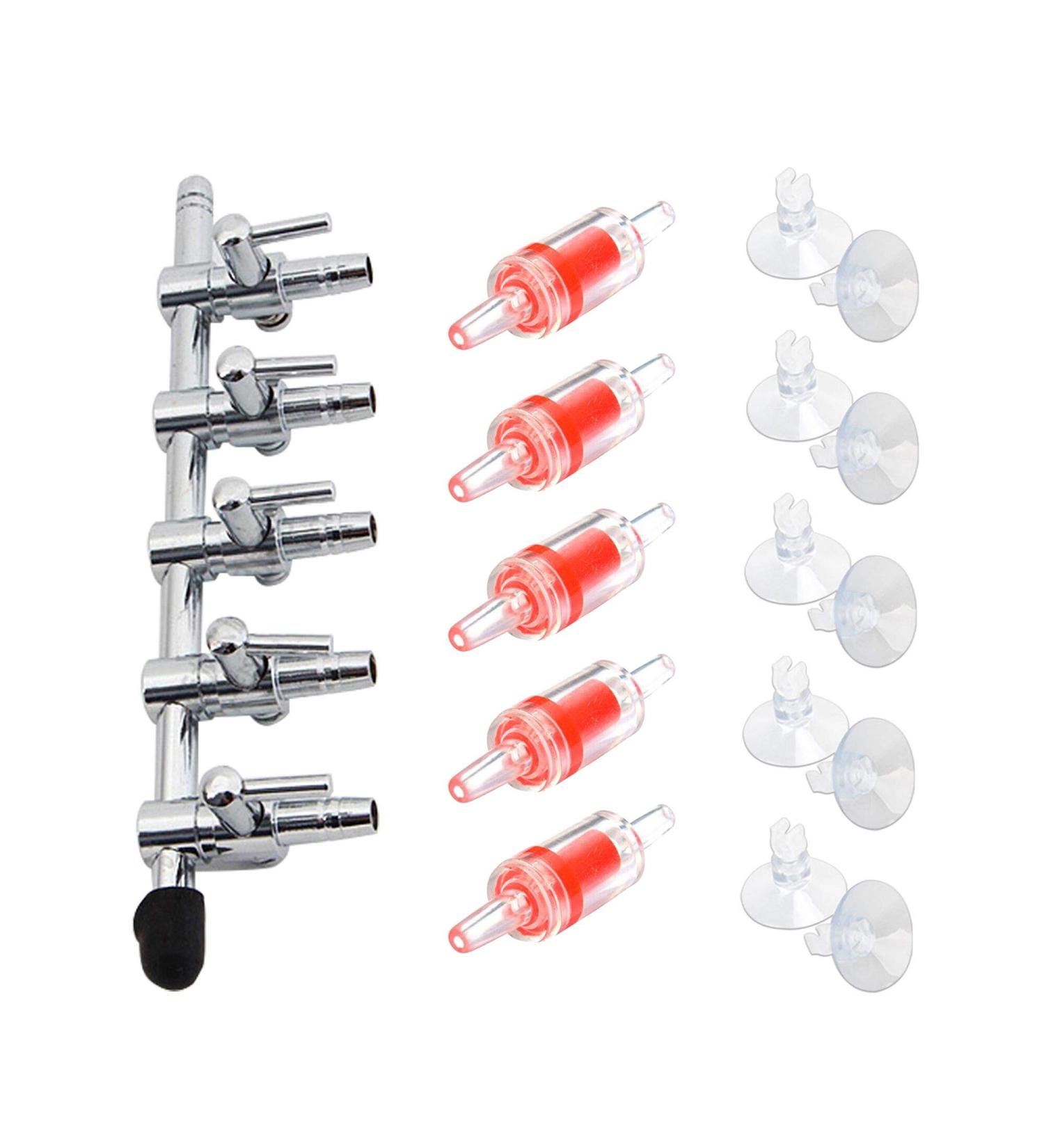 Bornfeel 16-in-1 Aquarium Air Distributor Set - 5-Way Valve 5 Checking Valves & 10 Suction Cups for 4/6mm Hose | Enhance Your Air Pump Efficiency - Buy Online on SooperMarket.com