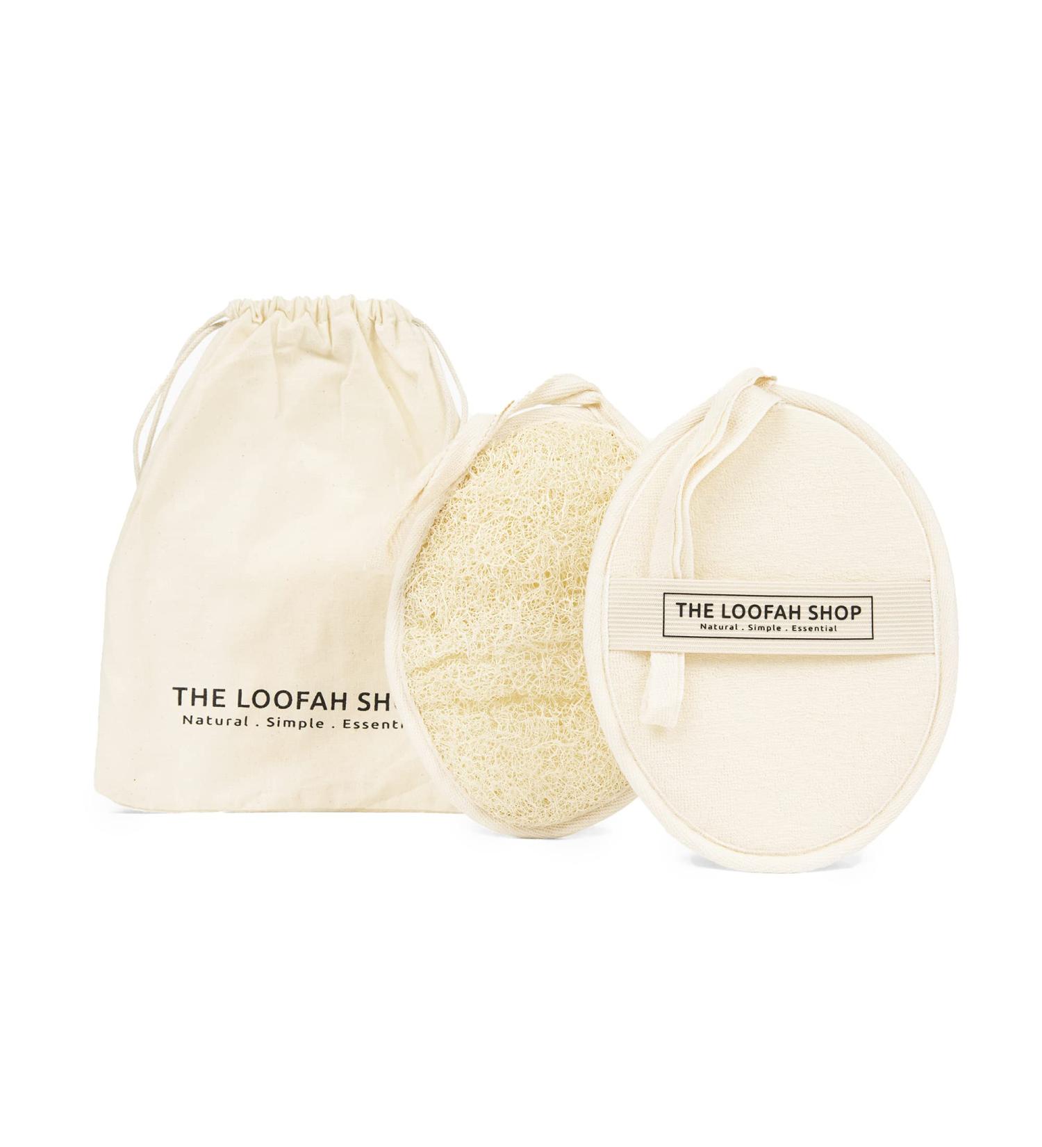 The Loofah Shop Bath Loofah Sponge - Exfoliating Body Scrubber for Men, Women, and Kids - Eco-Friendly Natural Egyptian Loofah - 2 Pack with Cotton Travel Pouch - Buy Online on SooperMarket.com