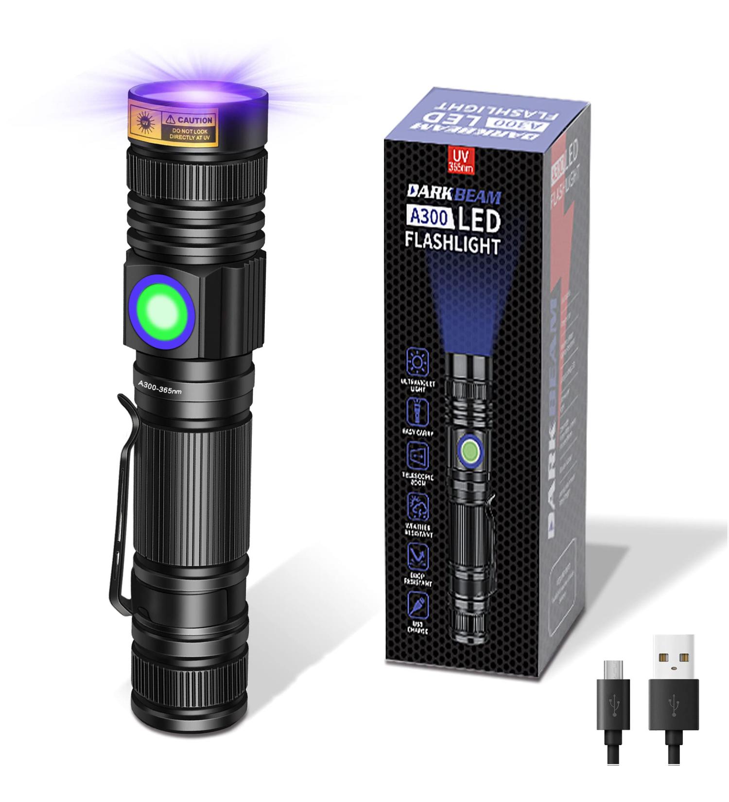 DARKBEAM UV Light Torch Ultraviolet Flashlight Rechargeable 365nm Wood's Lamp Black Light Blacklight Portable Mini Handheld LED Pet Urine Ringworm Detector Resin Curing Pocket-Sized - Buy Online on SooperMarket.com