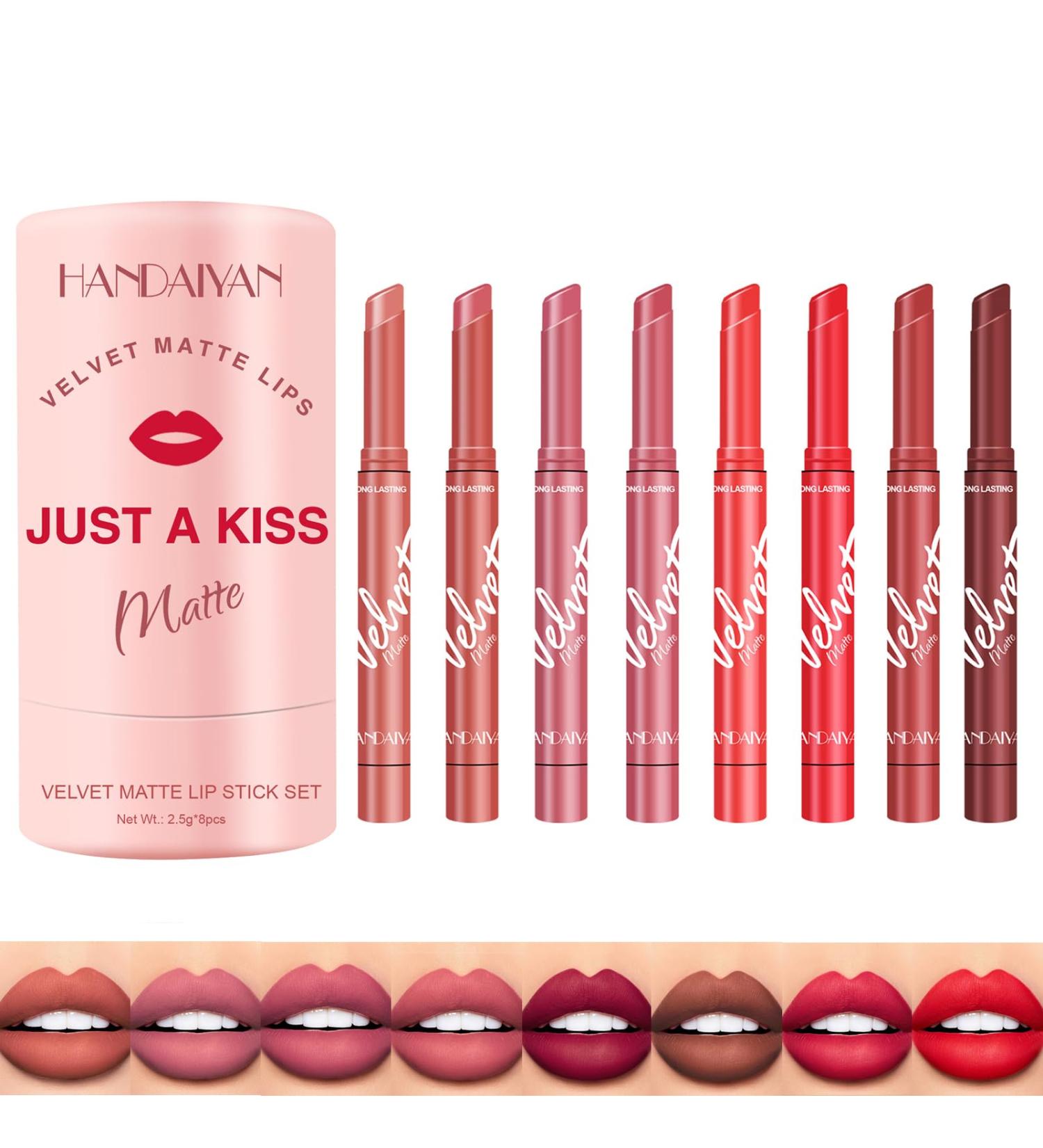 8 Colors Matte Lipstick Set - Long-lasting Moisturizing Lip Balm Makeup Kit for Women & Girls | International Shipping - Buy Online on SooperMarket.com