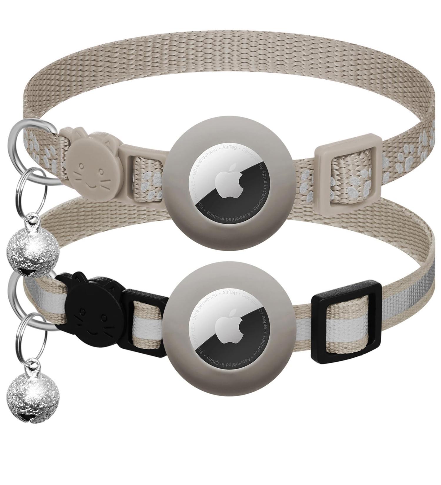 Reflective Adjustable Airtag Cat Neck Band with Bell | Safety Buckle Pet Supplies for Cats | Fits 17.8-30.5 cm - Gray - Buy Online on SooperMarket.com